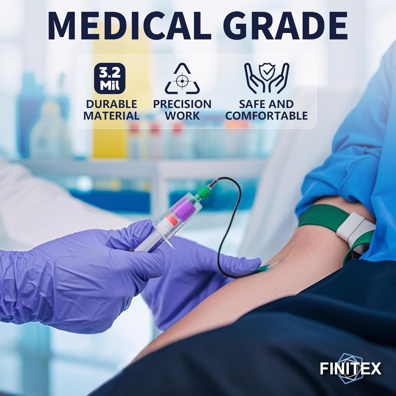 FINITEX Nitrile Disposable Gloves Medical Exam Gloves - 100/1000 PCS Latex-free Examination Purple Chemo Food Glove