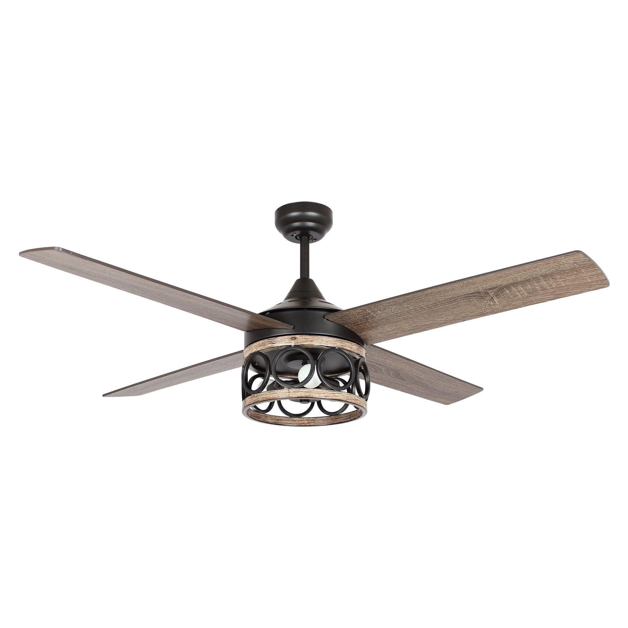Parrot Uncle 52-Inch Kashmir Farmhouse Downrod Mount Reversible Ceiling Fan with Lighting and Remote Control (F6287QQ110V)