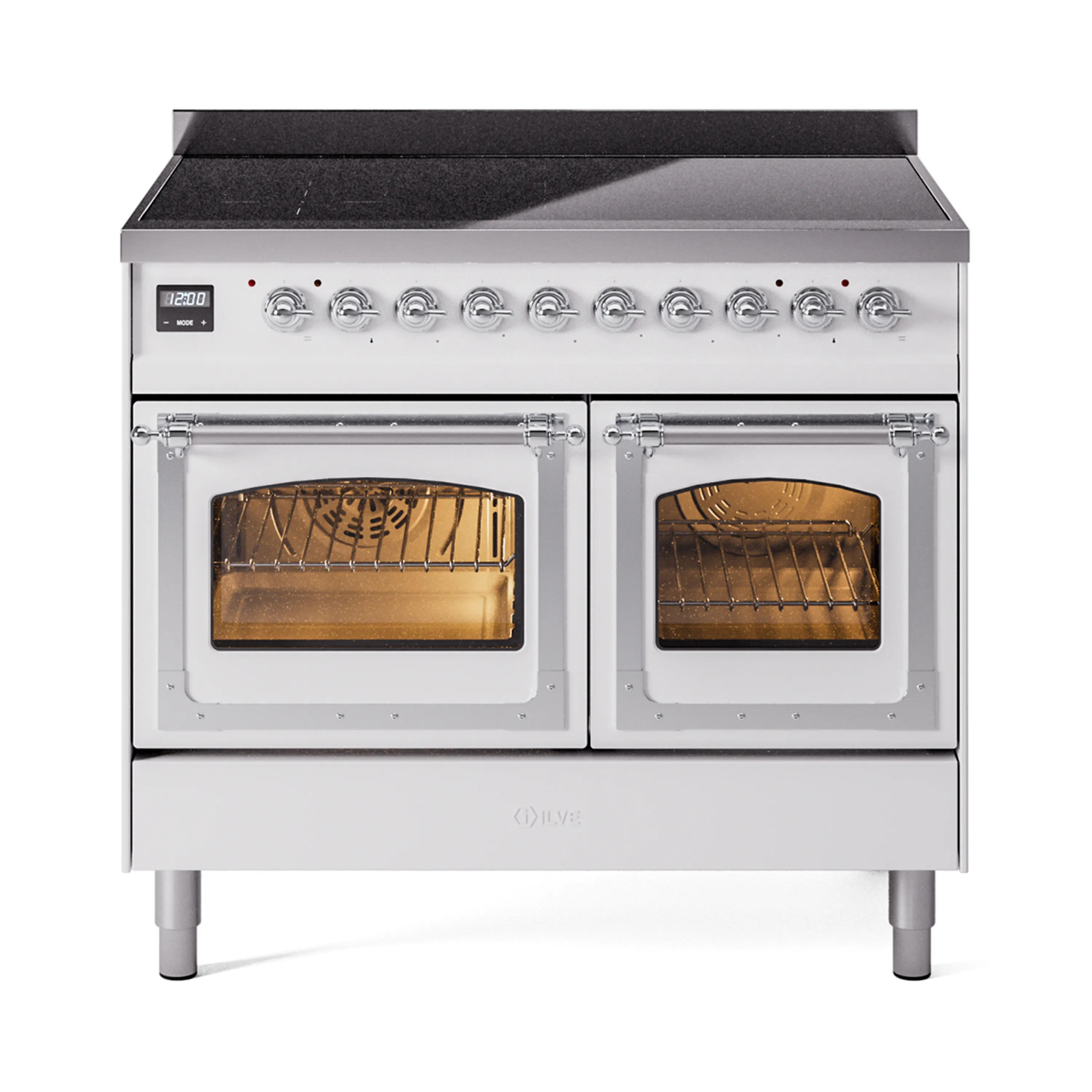 ILVE 40-Inch Nostalgie II Noblesse Induction Range with Triple Glass Door in White with Chrome Trim (UNDI406NMPWHC)