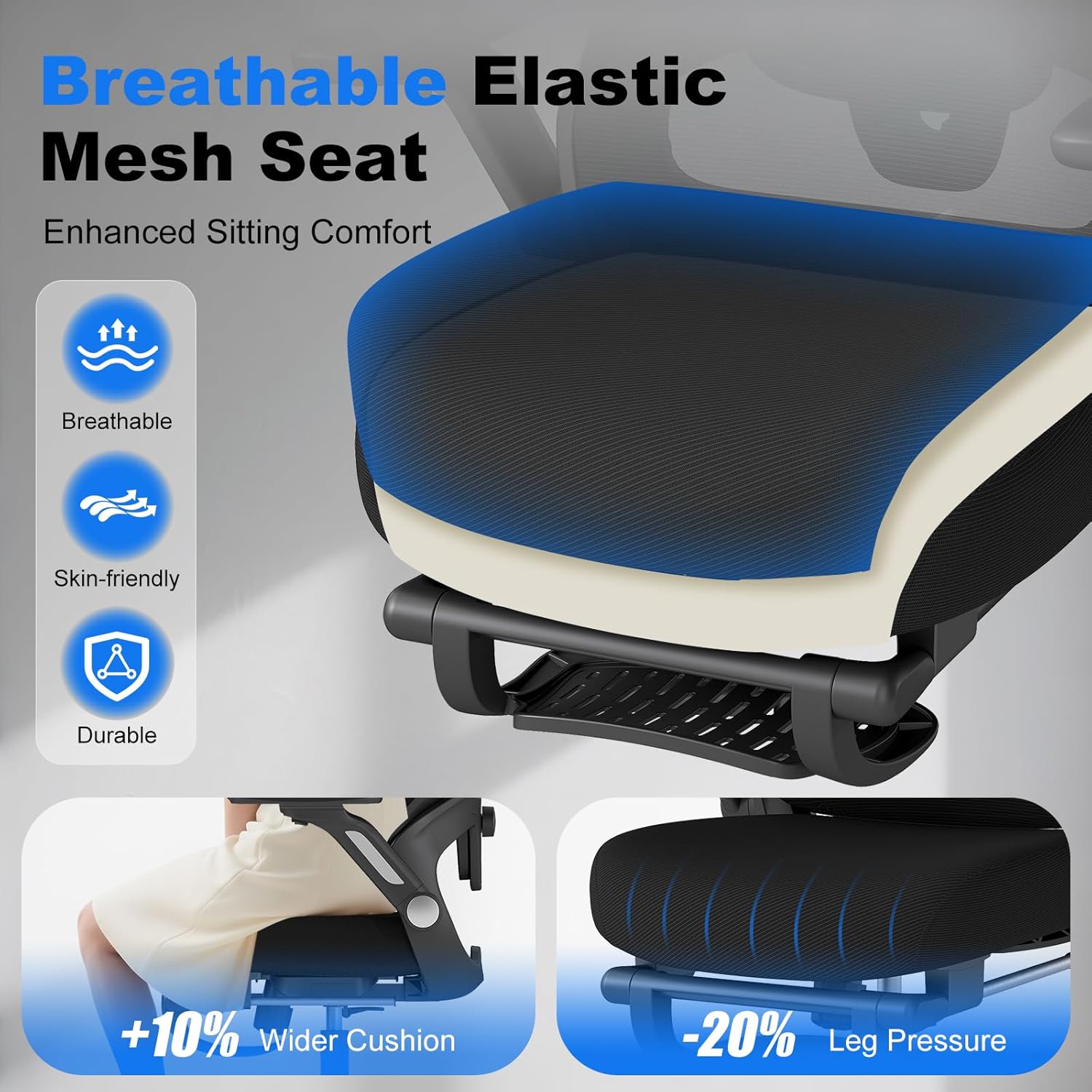 ZZH Ergonomic Office Chair with Footrest, High-Back Home Desk Chair with Adjustable Lumbar Support, Headrest, Flip-Up Arms, 90-135° Tilt Lock, and Wide Cushion, Big and Tall Mesh Computer Seating