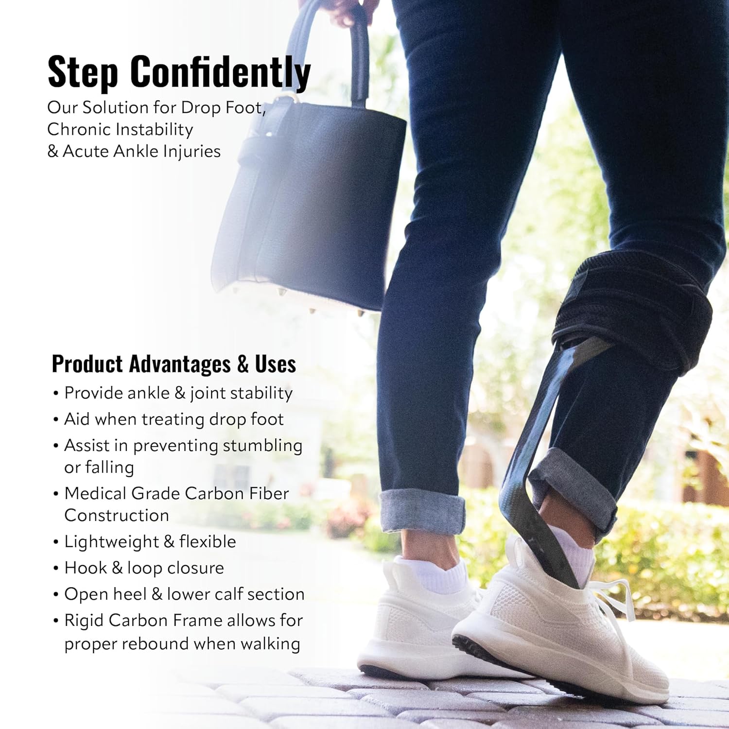 Element6 Carbon AFO Foot Drop Brace, Medical Grade Ankle Support Brace, Drop Foot Brace for Walking, Instability, & Injury Recovery, Universal, Right Foot, Black