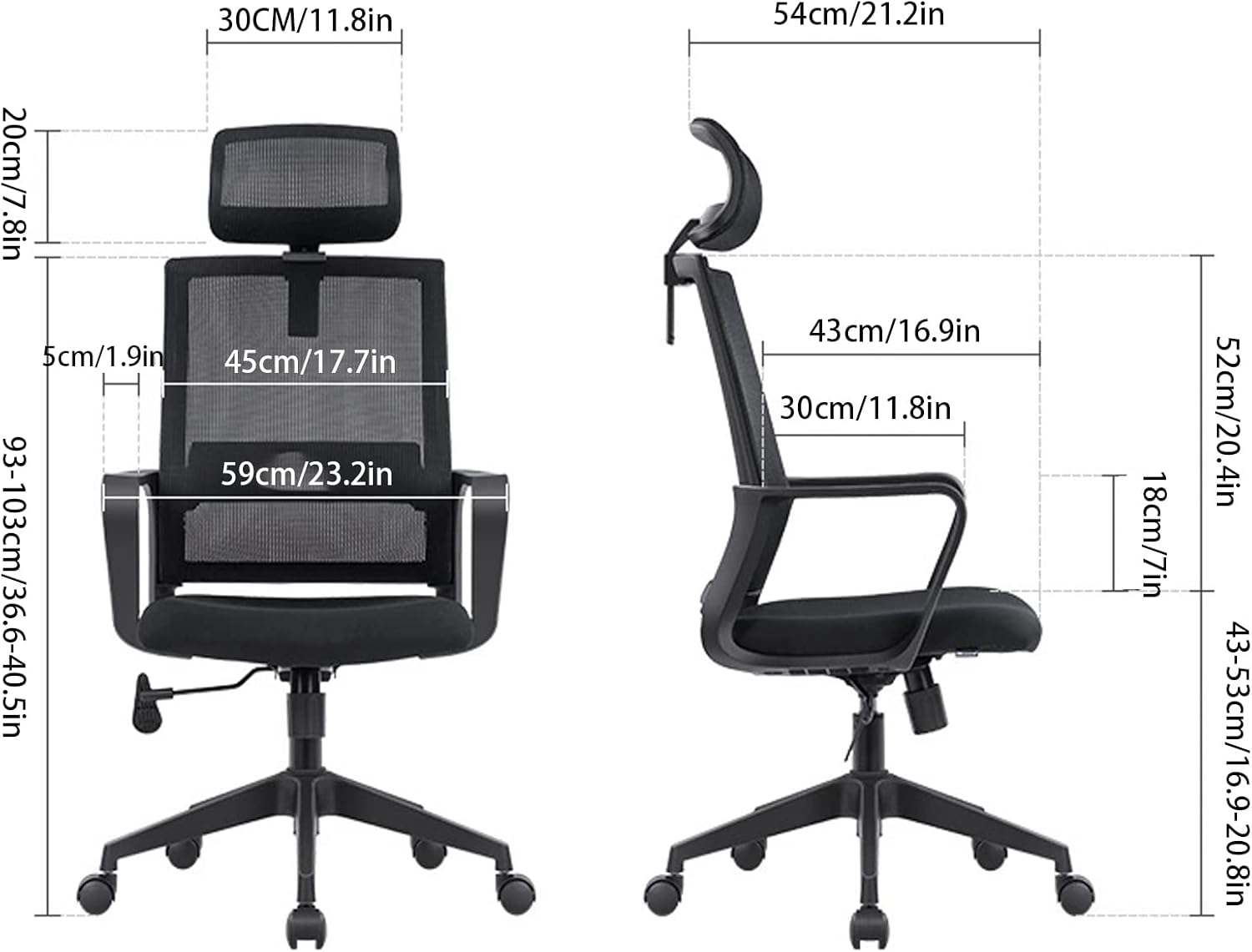 Office Chair Ergonomic Lumbar Support, High Back Mesh Computer Chair, Swivel Chair for Desk, with Armrests, Tilt Function, Wheels, Breathable Mesh, for Adult Working St(A
