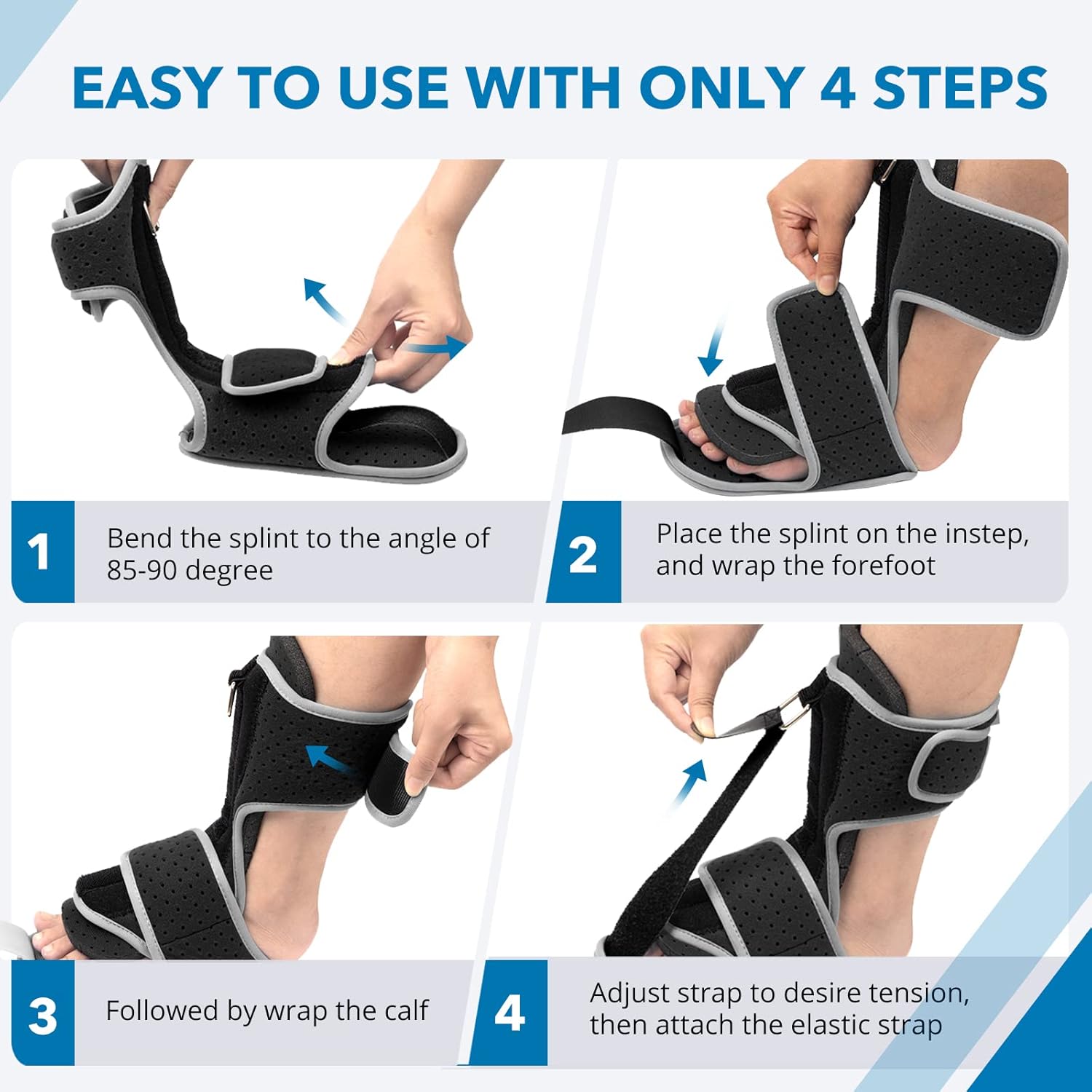 Sgrived Plantar Fasciitis Night Splint: Upgraded Plantar Fasciitis Brace with Support Plate - Dorsal Night Splint for Plantar Fasciitis Women Men - Plantar Fasciitis Relief Achilles Tendonitis Foot Drop Heel Pain Black 6