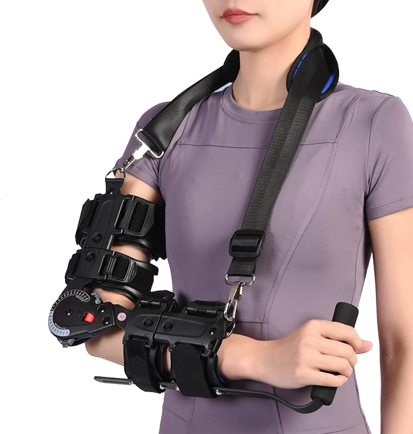 Hinged Elbow Arm Forearm Brace Support Elbow Joint Orthosis Band Fixation Sling Immobilizer Strap Arm Protector Guard for Ligament Injury Recovery (Color : with Handle, Size : Left Arm)