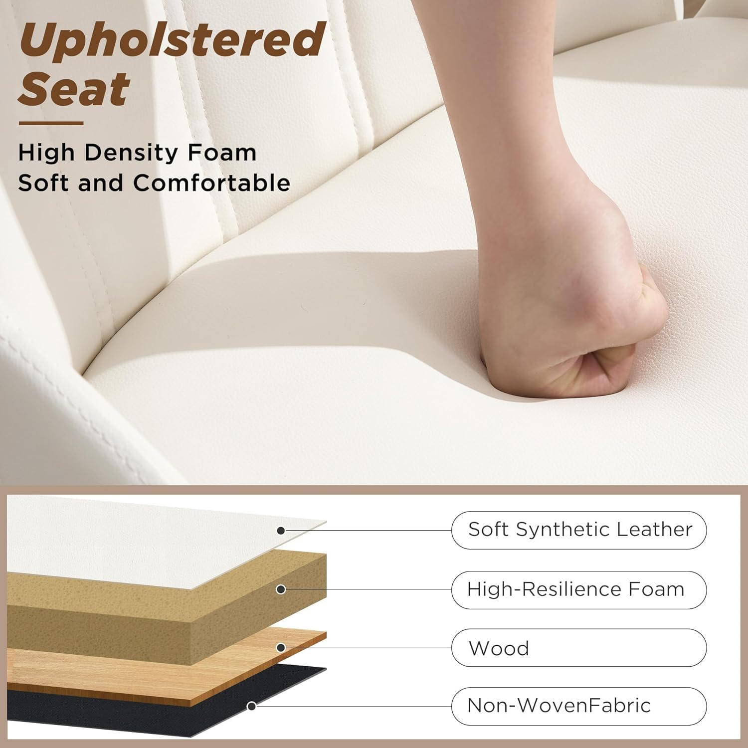 Swivel Dining Chairs,Faux Leather Dining Room Chairs with Arms, Mid Century Modern Upholstered Kitchen Vanity Accent Chair, Walnut Backrest Support & Sturdy Wood Legs (White, Set of 2)