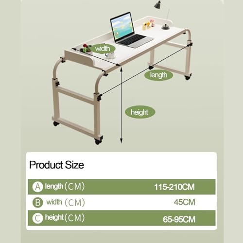 Laptop Cart Over Bed Desk，Table with Wheels Food Tray Desk Rolling Medical Table Over Bed Desk Height Adjustable 65-95cm Standing Over Bed Table King Size(Color:Wood)