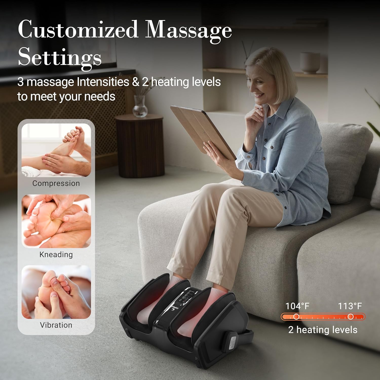 Shiatsu Foot Massager with Heat, FSA Eligible HSA Electric Foot Calf Massager with Remote, Multi-Level Compression Deep Kneading Feet Massage Machine for Neuropathy Plantar Fasciitis Circulation