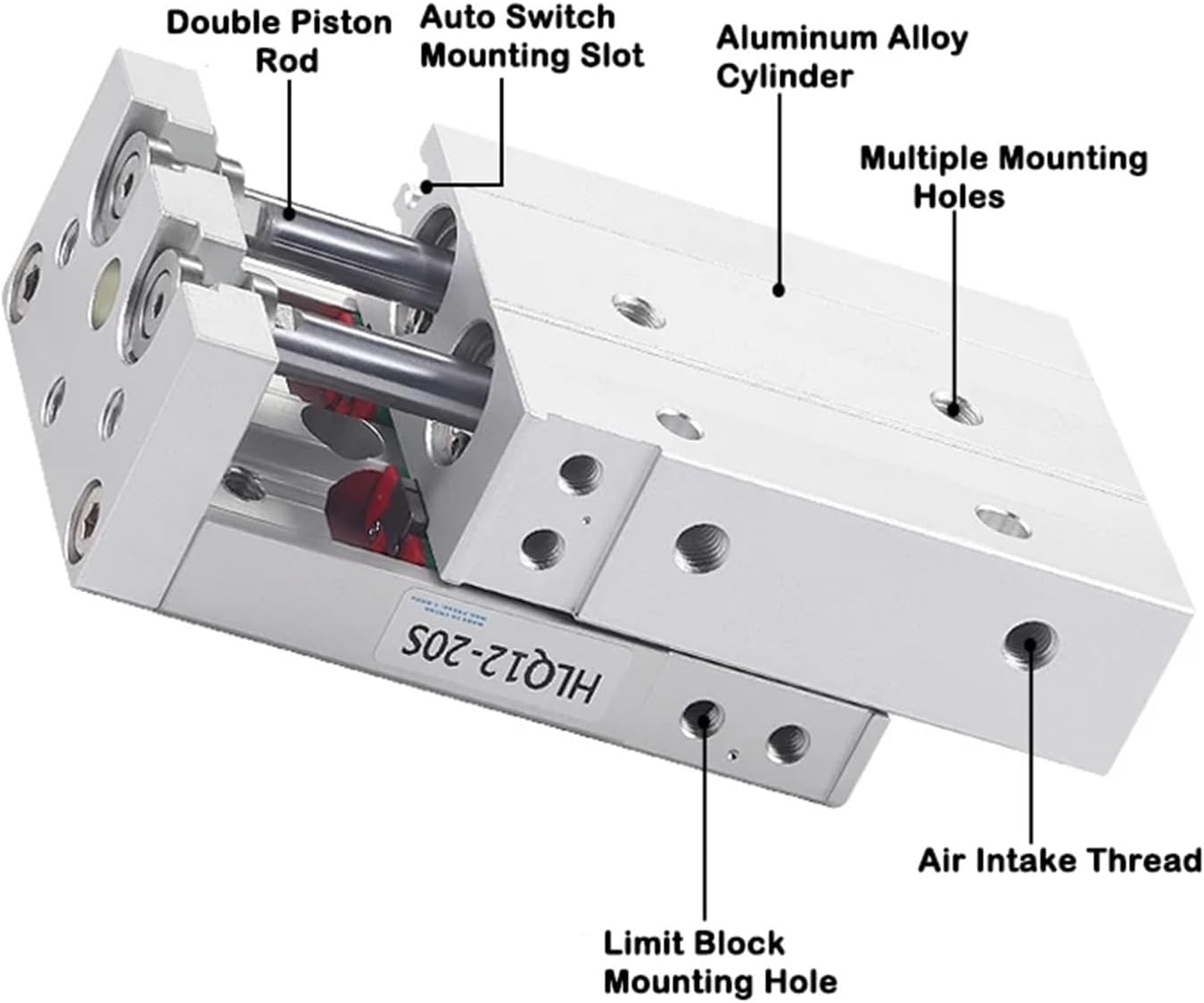 HLQ20/25X10/20/30/40/50/75/100/125/150/AS/AF/A/BA/BF/B Pneumatic Guide Rail Precision Slide Cylinder(Adjunct-B,HLQ25)