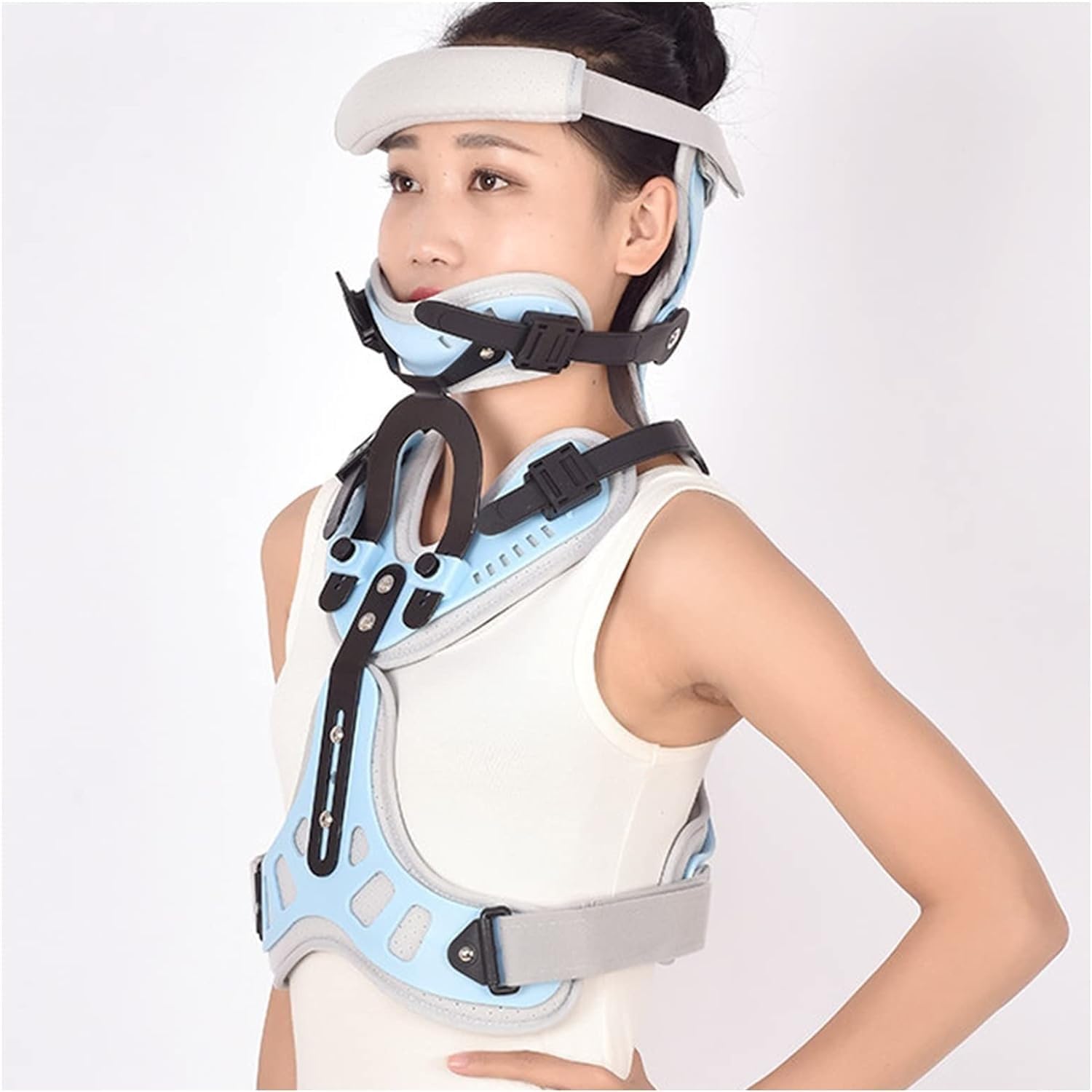Cervical Thoracic Orthosis Lumbar Spine Orthosis Cervical Vertebra Rehabilitation Support Stabilizer Adjustable Head Neck Chest Corrector for Arthritis,Acute Pain,Surgery Fractures(Blue)