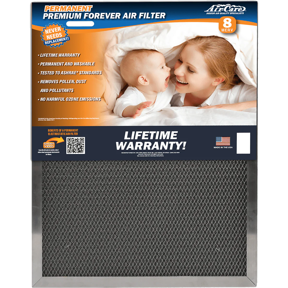 Air-Care 6-In. Deep Permanent Electrostatic Washable MERV 8 Air Filter
