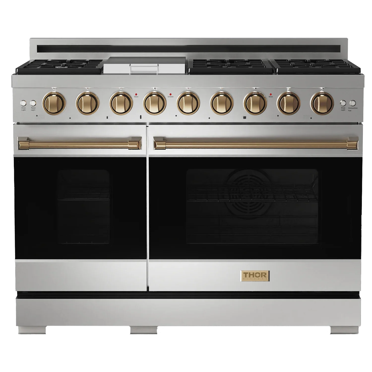 Gordon Ramsay by Thor Kitchen 48-Inch Professional Natural Gas Range with 6.8 Cu. Ft. Double Oven in Stainless Steel with Bronze Trim (RSG48E-BRZ)
