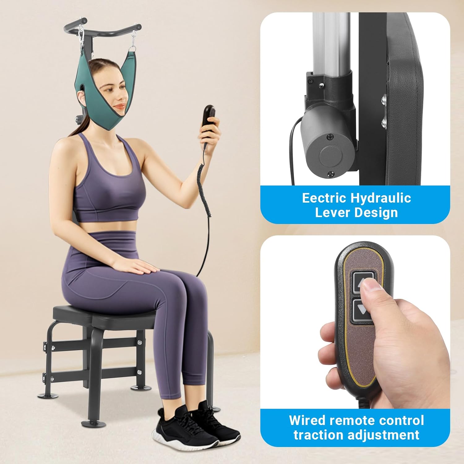 Cervical Traction Device, 6000N 55W Neck Stretcher Exerciser with Chair, Electric Neck Stretcher Cervical Traction for Home, Rehabilitation Centers, Sanatoriums, 7.87in Lifting Distance