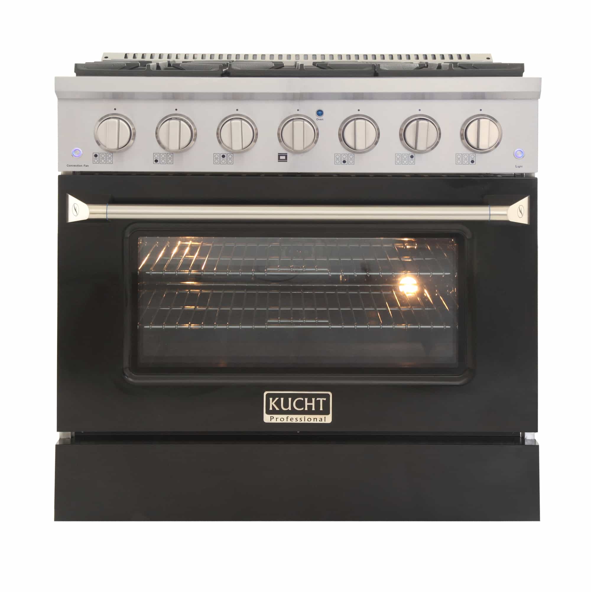Kucht 36-Inch Pro-Style Dual Fuel Range in Stainless Steel with Black Oven Door (KDF362-K)