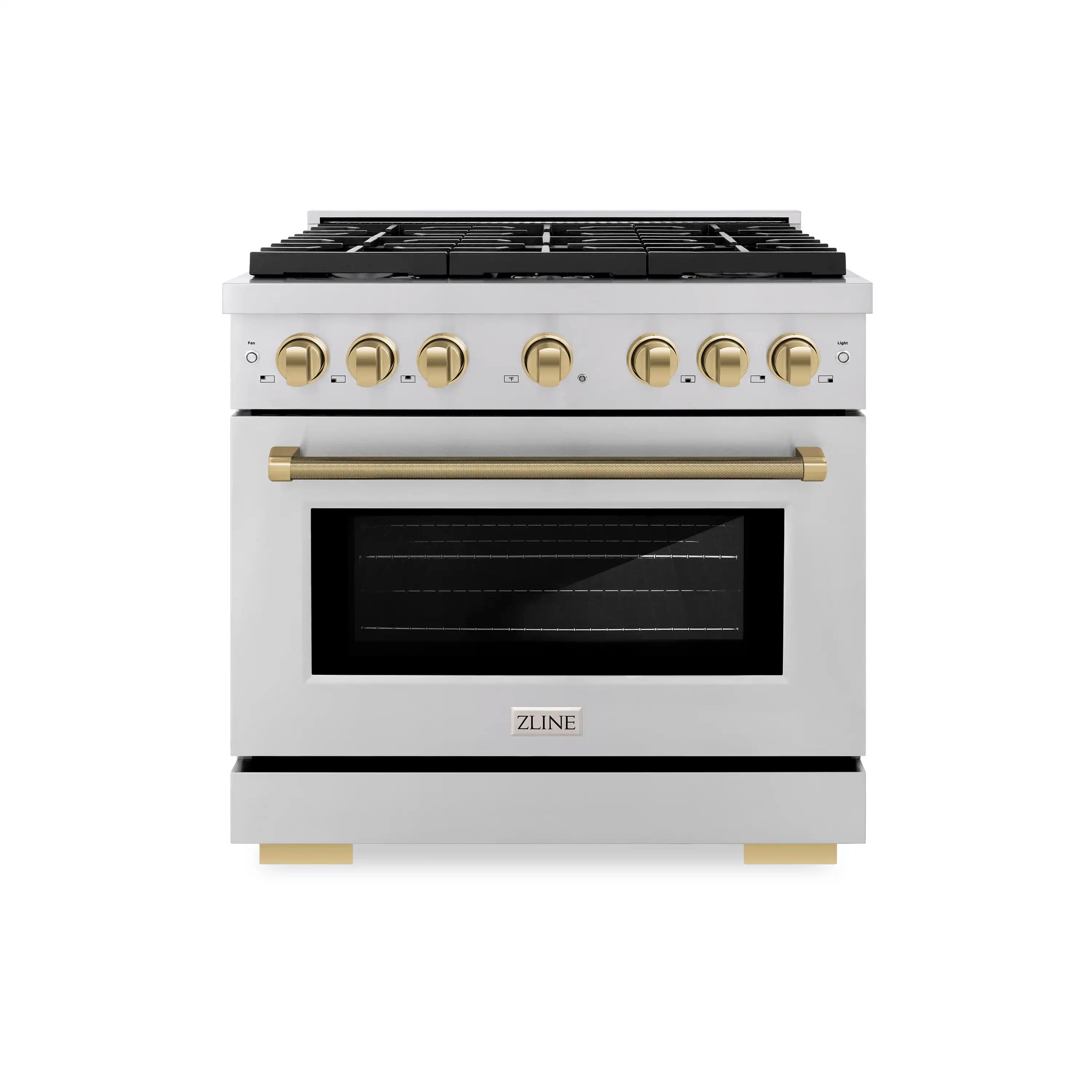 ZLINE Autograph 36-Inch Paramount Dual Fuel Range in Stainless Steel with Bronze Helix Handle (SDRZ-36-KCB)