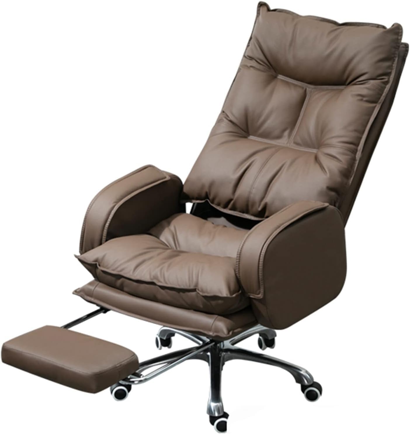 Arm Chair Executive Office Chair PU Leather Computer Desk Chair with Lumbar Support and Footrest, High Back Swivel Chair for Conference Room Work Study (Brown-One Size