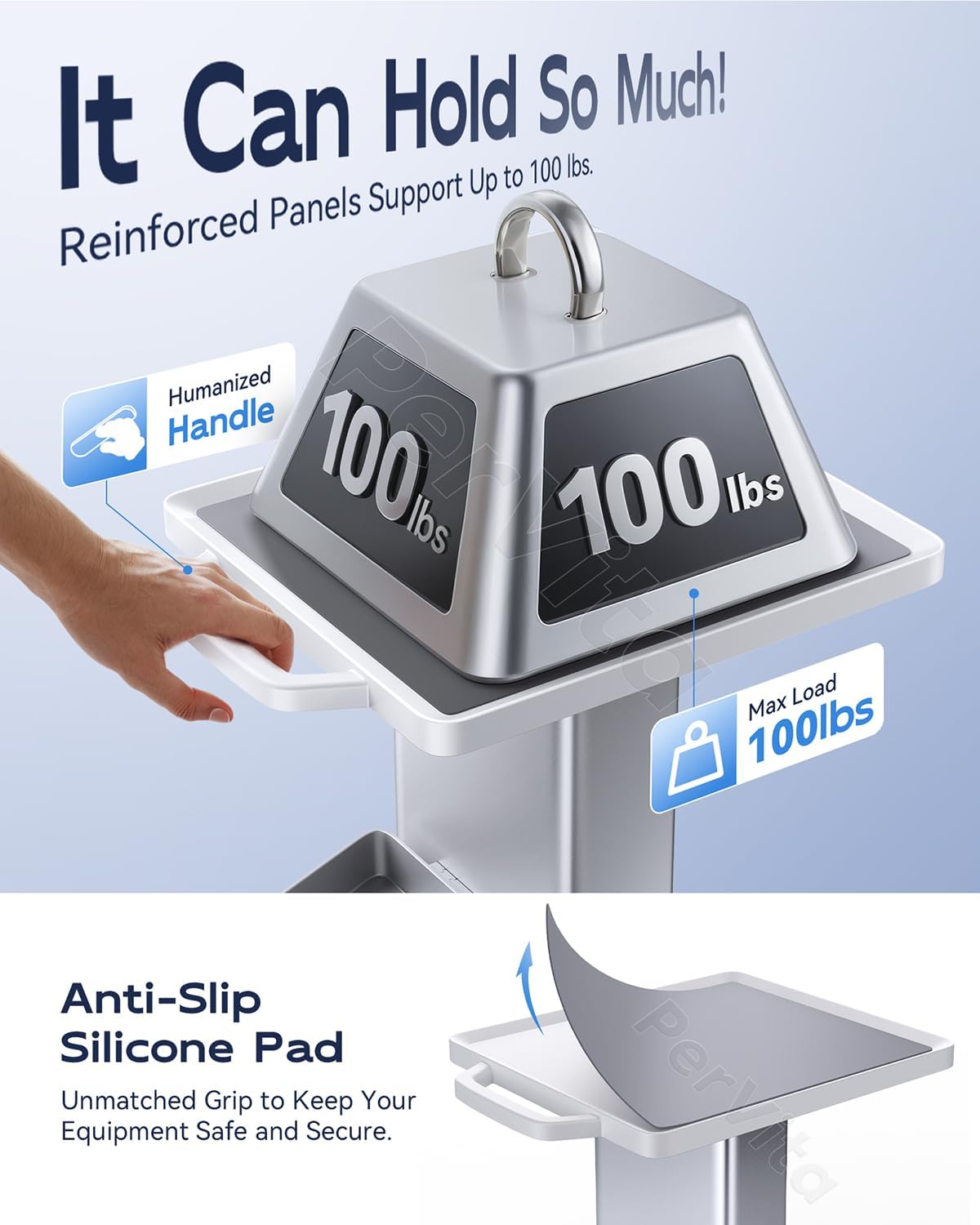 Medical Utility Cart with 4 Swivel Wheels, 100 lbs Capacity for PSP10/PSP15 Shockwave Machines, Beauty, Medical, Office & Home Use Equipment, 15.7x17.3 in Non-Slip Platform & Gel Tray