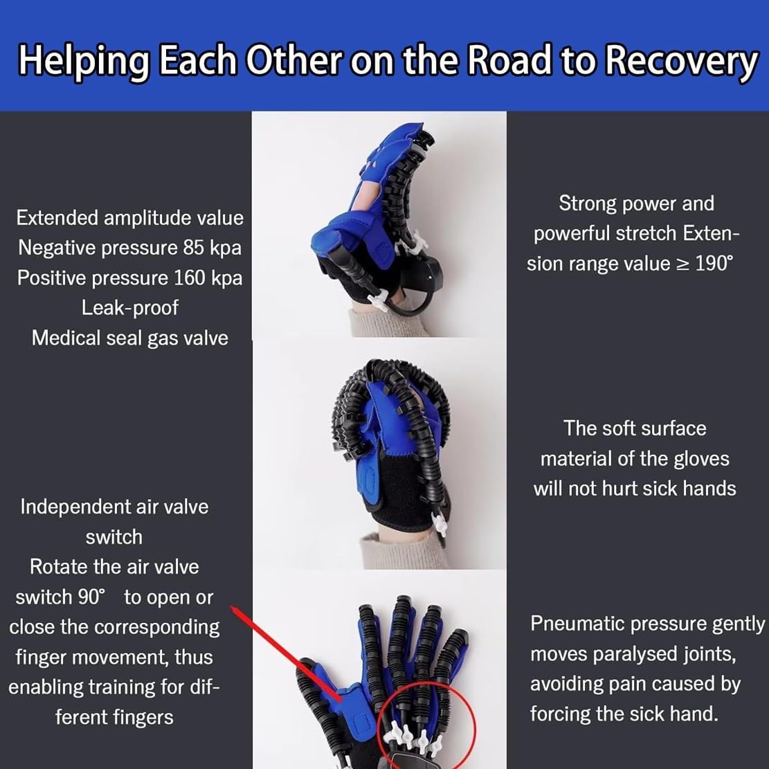 Rehabilitation Robot Gloves, Multi-Modal Rehabilitation Training Gloves, Portable Hemiplegia Finger Rehabilitation Trainer, Finger Splint for Hand Rehabilitation(B,Left Hand M)