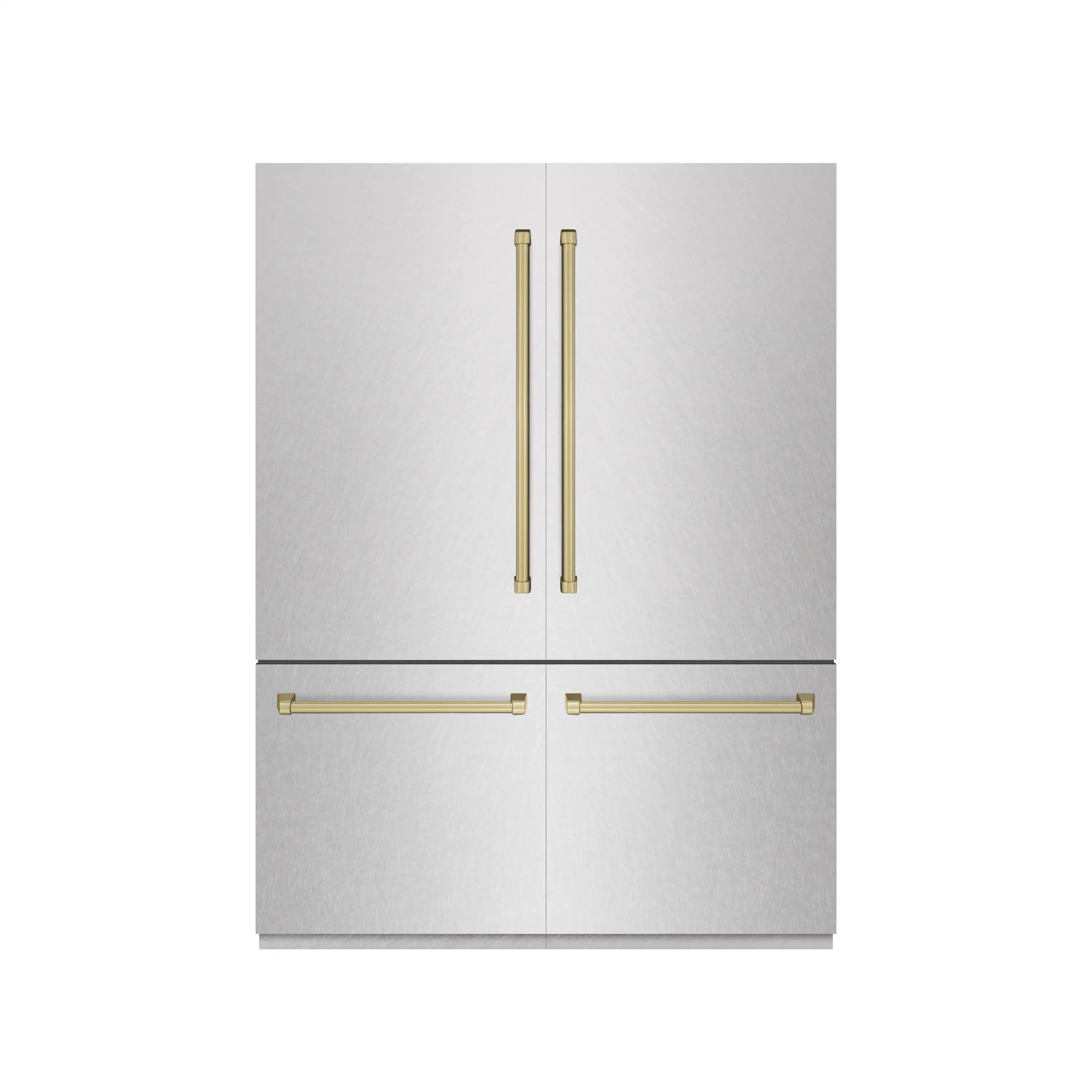 ZLINE Autograph Edition 60-Inch 32.2 Cu. Ft. French Door Built-In Bottom Freezer Refrigerator with Water Dispenser and Ice Maker in Satin Stainless Steel with Graphite Gray Interior and Champagne Bronze Accents (GRBIVZ-SN-60-CB)