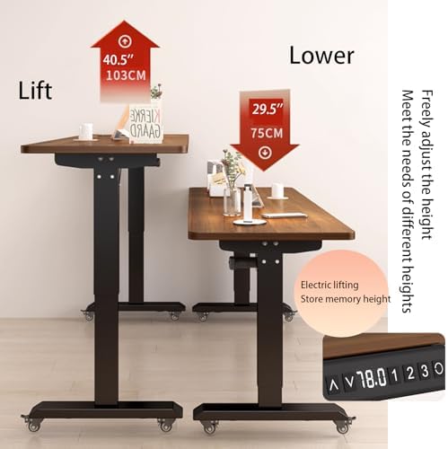 Adjustable Overbed Table with Wheels - Mobile Laptop Cart, Electric Lift Height & Drawer, Standing Workstation for Home Office & Hospital Use