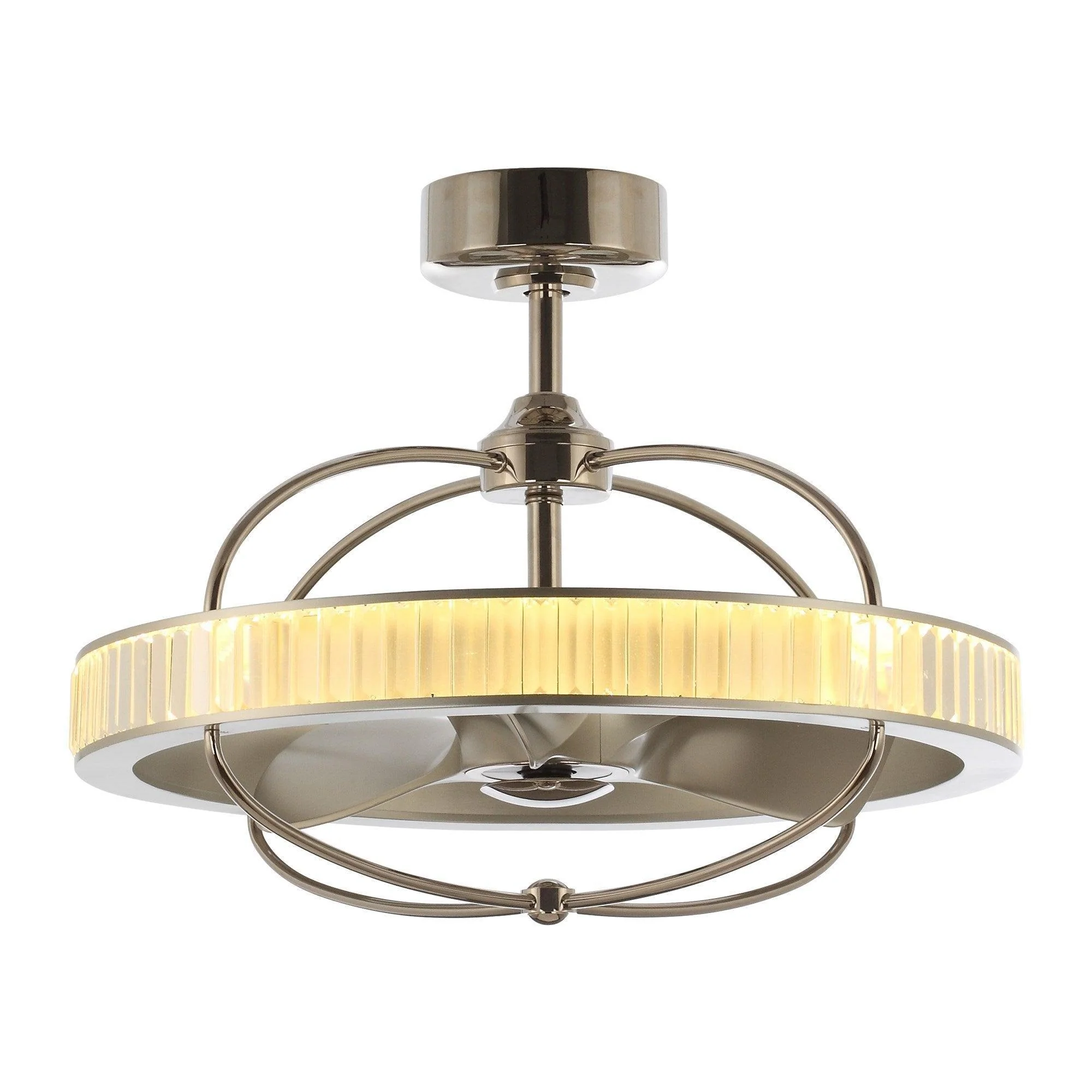 Parrot Uncle 27-Inch Industrial DC Motor Brushed Nickel Downrod Mount Reversible Crystal Ceiling Fan with Lighting and Remote Control (ACC-BBA544101CB)