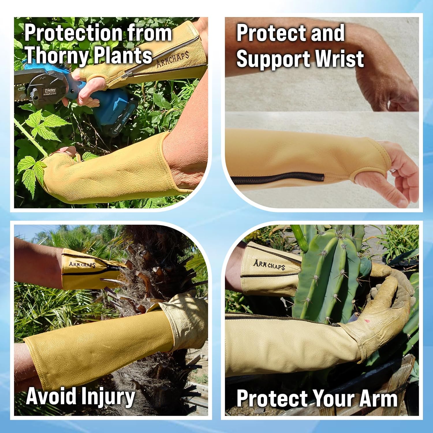 Arm Chaps Extended Elbow Leather Arm Guard - Arm Sleeve Protectors for Thin Skin and Bruising, Scratches & Cuts - Protective Arm Sleeve for Any Age- Left & Right Form-Fitting - Tan (1Pair/X-Small).