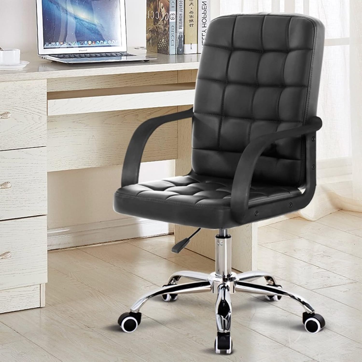 Commercial Ergonomic High-Back Faux Leather Executive Office Chair with Arms and Lumbar Support, Black(