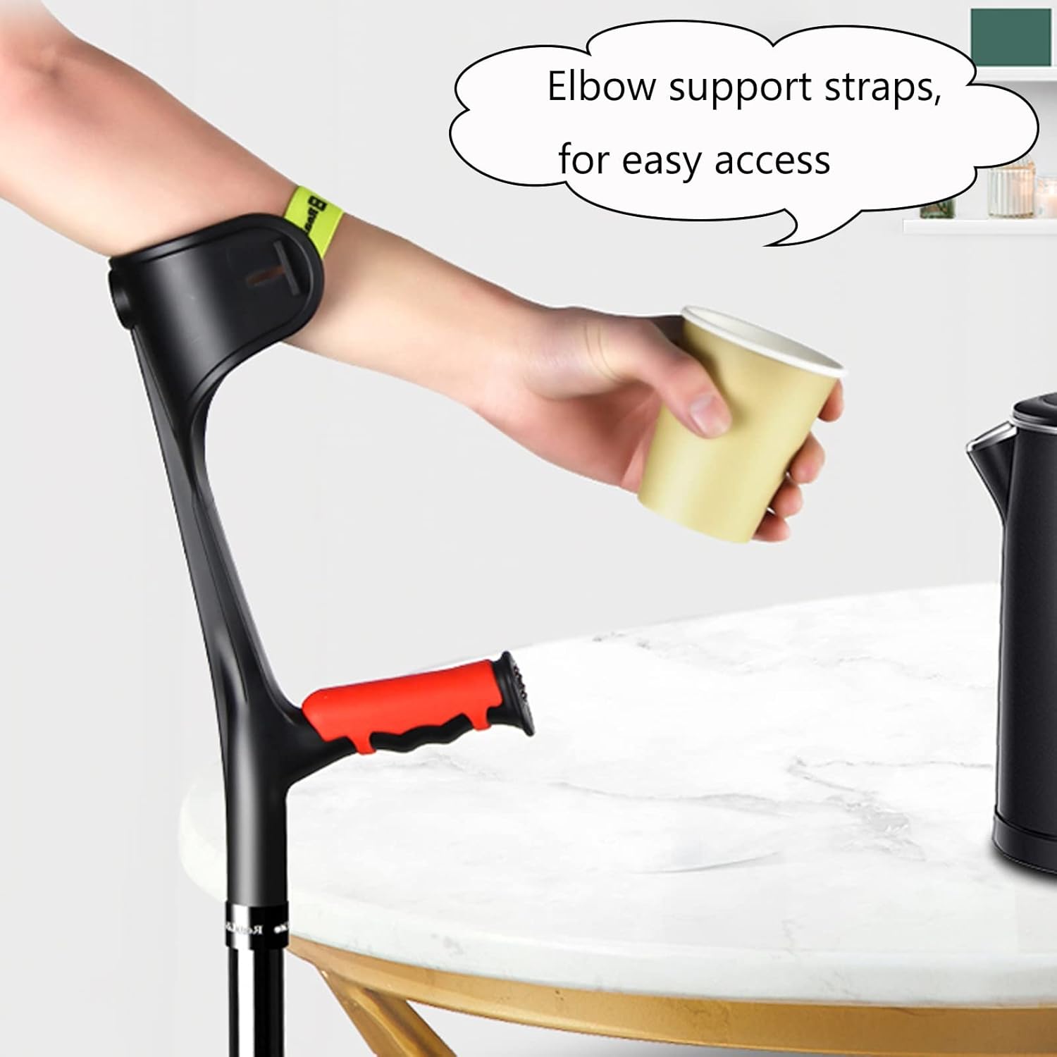 2pcs Walking Crutch - Crutches Collapsible, Long Use Time, Rubber Non-Slip, U-Shaped Elbow Rest, Forearm Crutches, Easy to Carry, Comfortable Grip, Support Injury/Disability, Elbow Crutches (Black)