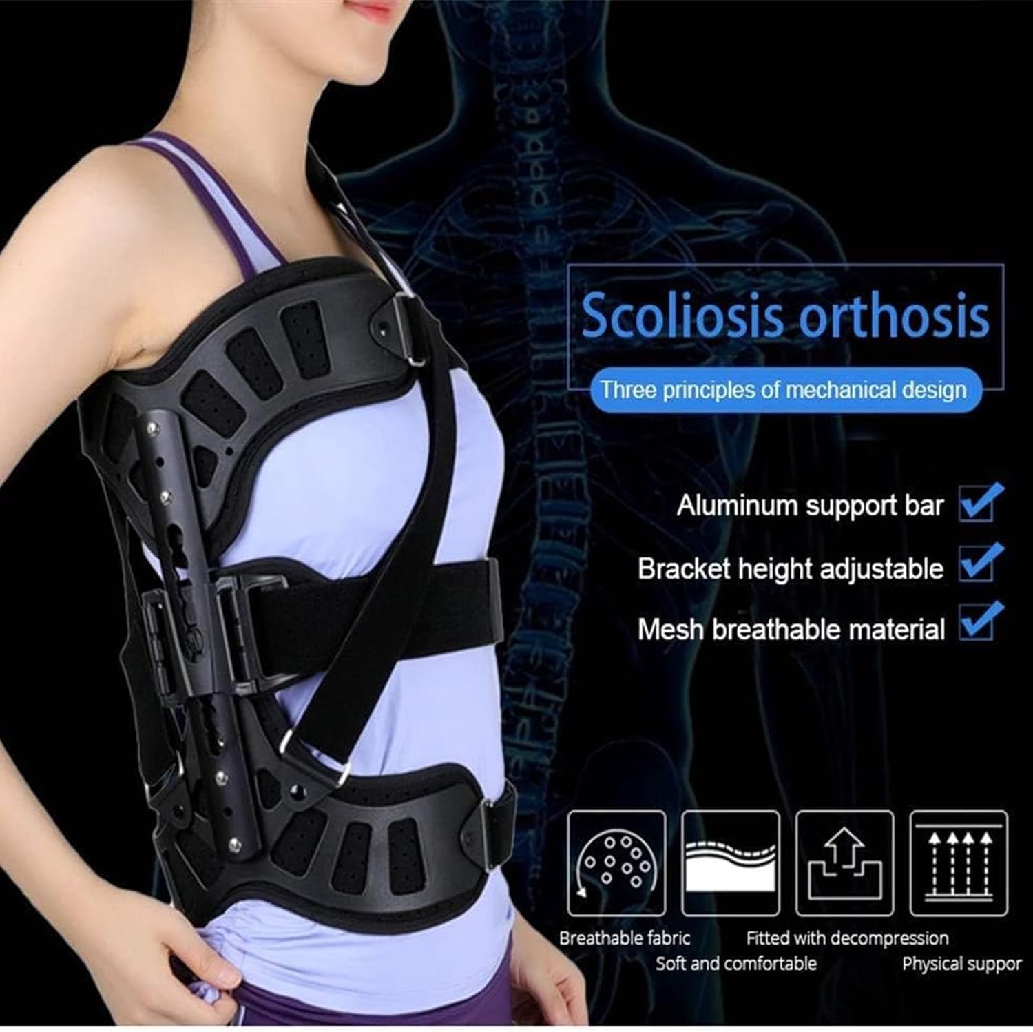 Scoliosis Posture Corrector Adjustable Spinal Auxiliary Orthosis for Back Postoperative Recovery Men and Women Adults,