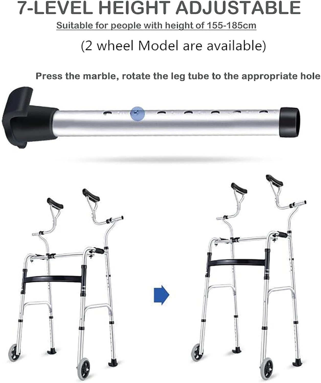 Elderly Walker Upright Posture Rolling Walker Adjustable Height and Width One-Button Folding with Armrest Support Pad Suitable for People with Reduced Mobility, The Elderly (Color : A)