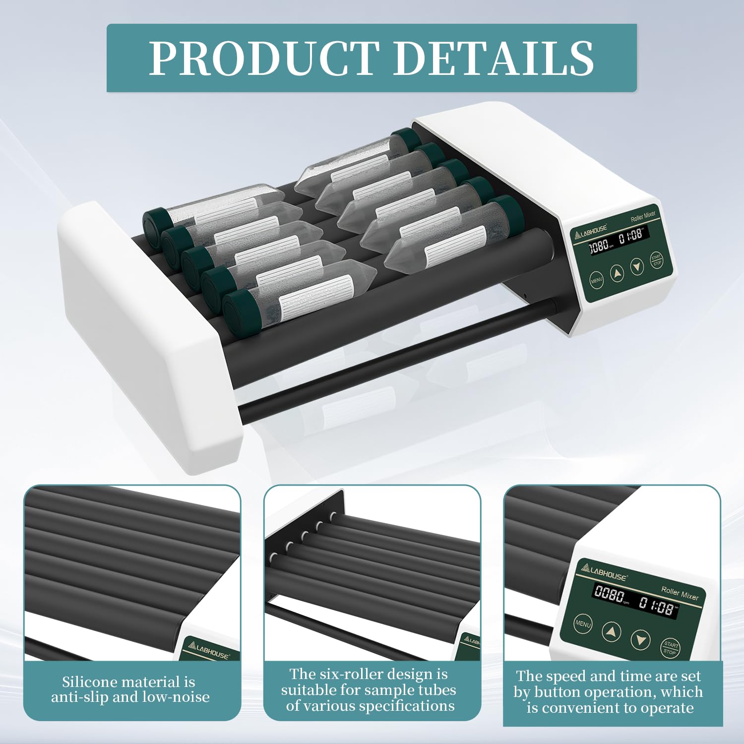 Digital Lab Tube Roller Mixer(High/Low Axis) Rocking Shaker 20-80RPM Timer Function,100-220V RM-6PRO