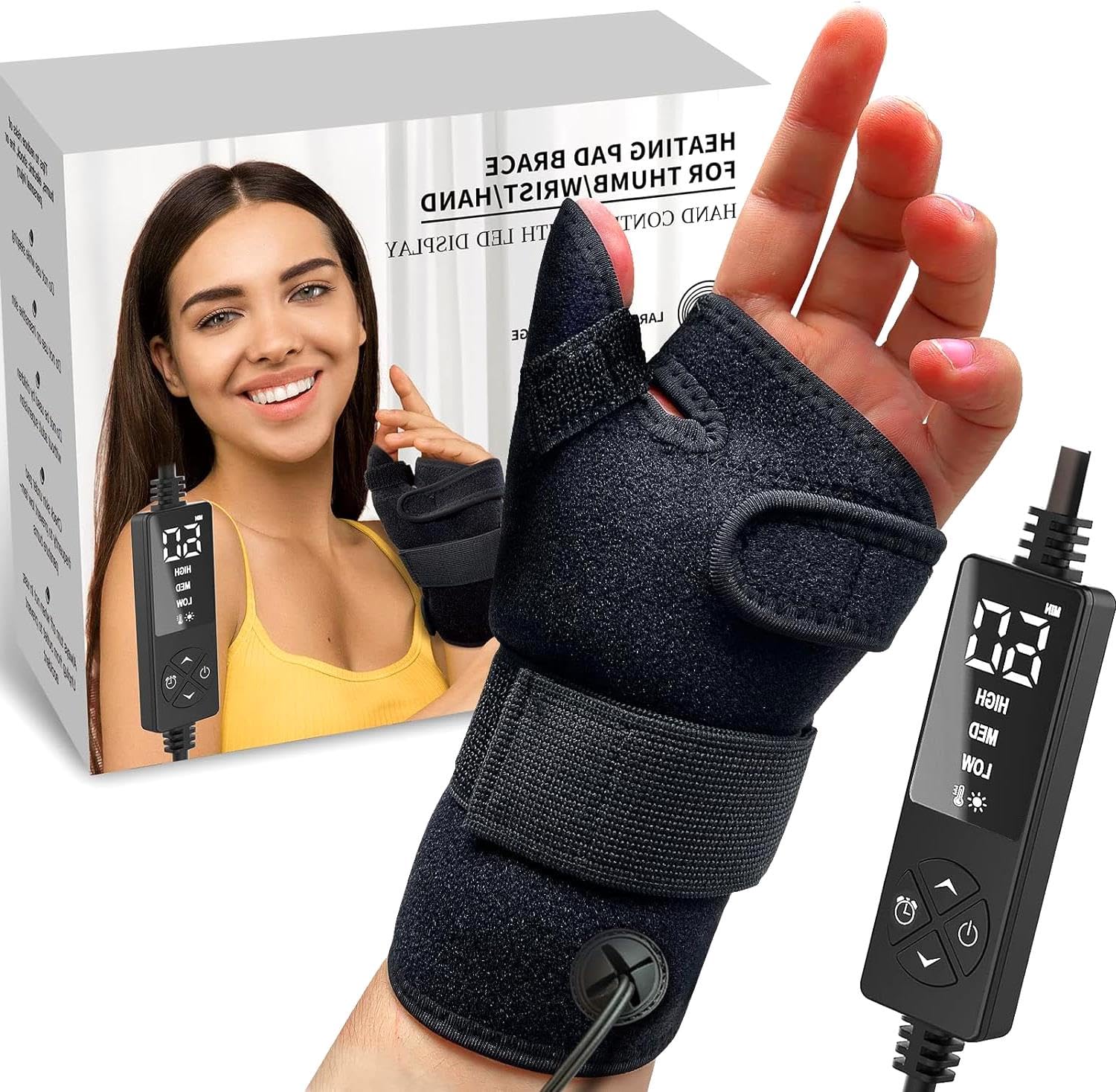 ALEjon Wrist Thumb Brace Heating Pad for Arthritis, Carpal Tunnel, Tendonitis, De Quervain's Tenosynovitis - Adjustable, Customizable Heat Relief for Hand Pain