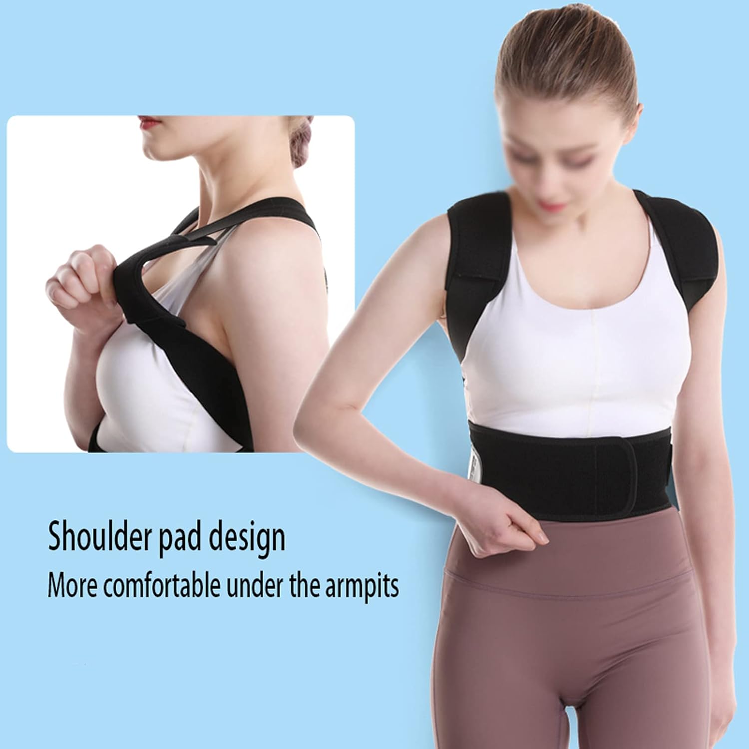Posture Corrector Corrective Shaping Belt High Elasticity Adjustable Breathable Support for Spine Brace Back Shoulder Clavicle Support Neck Pain Relief,Black,L (Black X)
