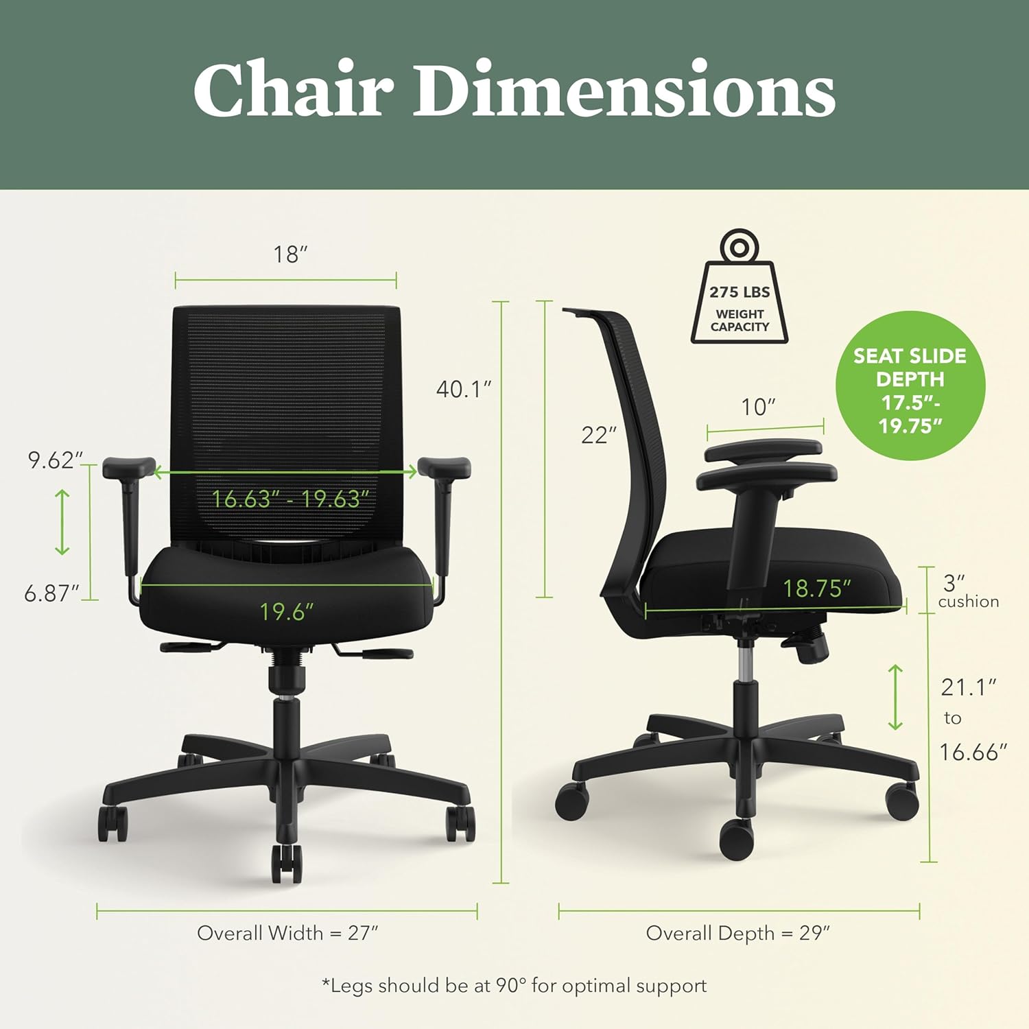 HON Convergence Ergonomic Office Chair, Breathable Back Support Mesh, Adjustable Arms, Computer Chair with Lumbar Support, Rolling Swivel Wheels, Comfortable Synchro-Tilt Recline, Fabric, Bark