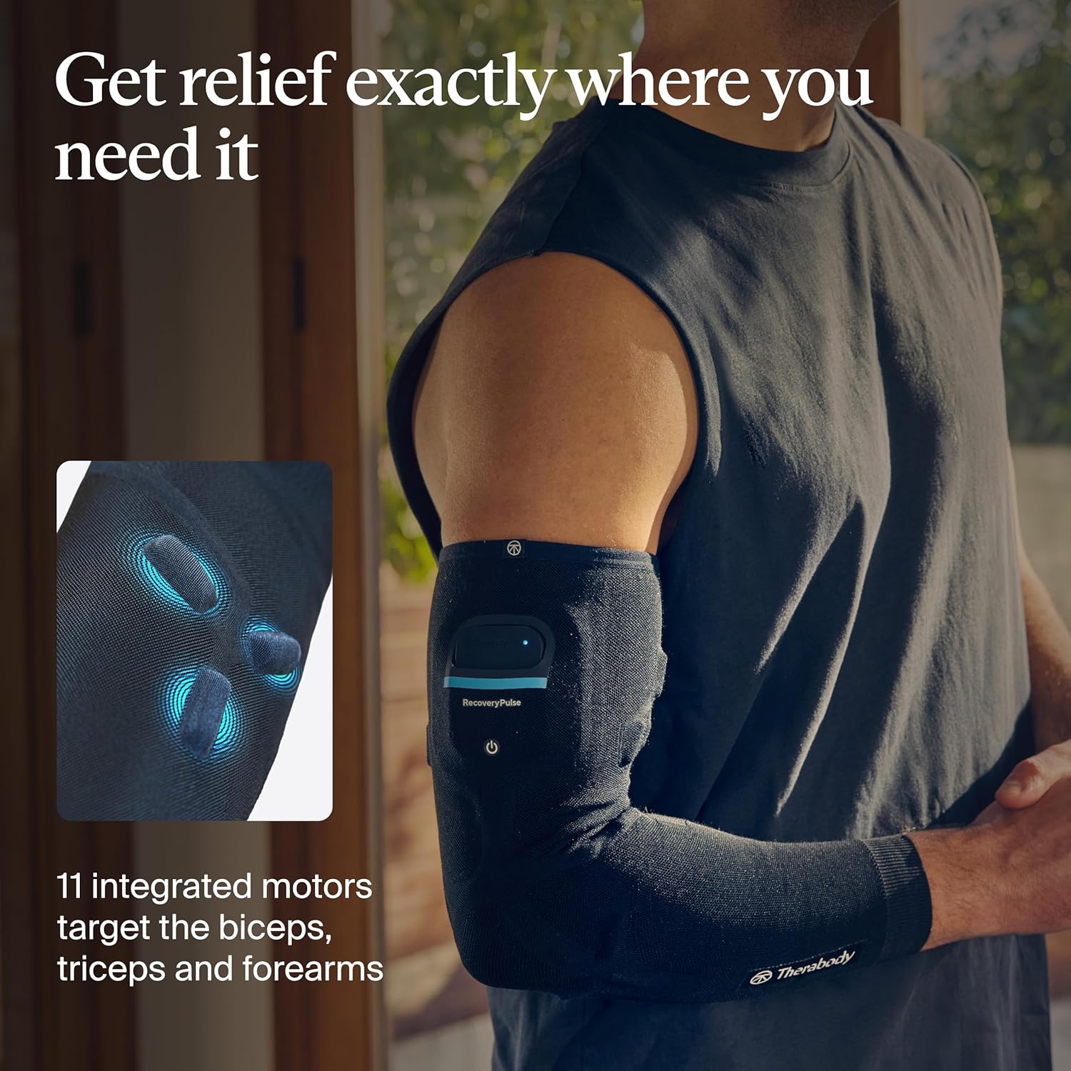 Therabody RecoveryPulse Arm - Compression and Vibration Sleeve for On The Go Relief, Reduce Soreness and Pain in Arms, Increase Flexibility (Medium)