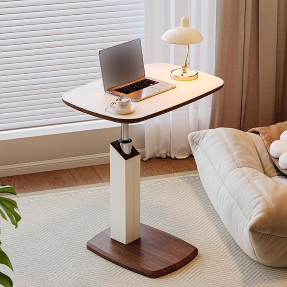 C Table Couch Side Table Mobile Coffee Table 360° Rotating Desktop Tray Sofa Bedside Table Leather Tabletop, Living Room Small Spaces Use