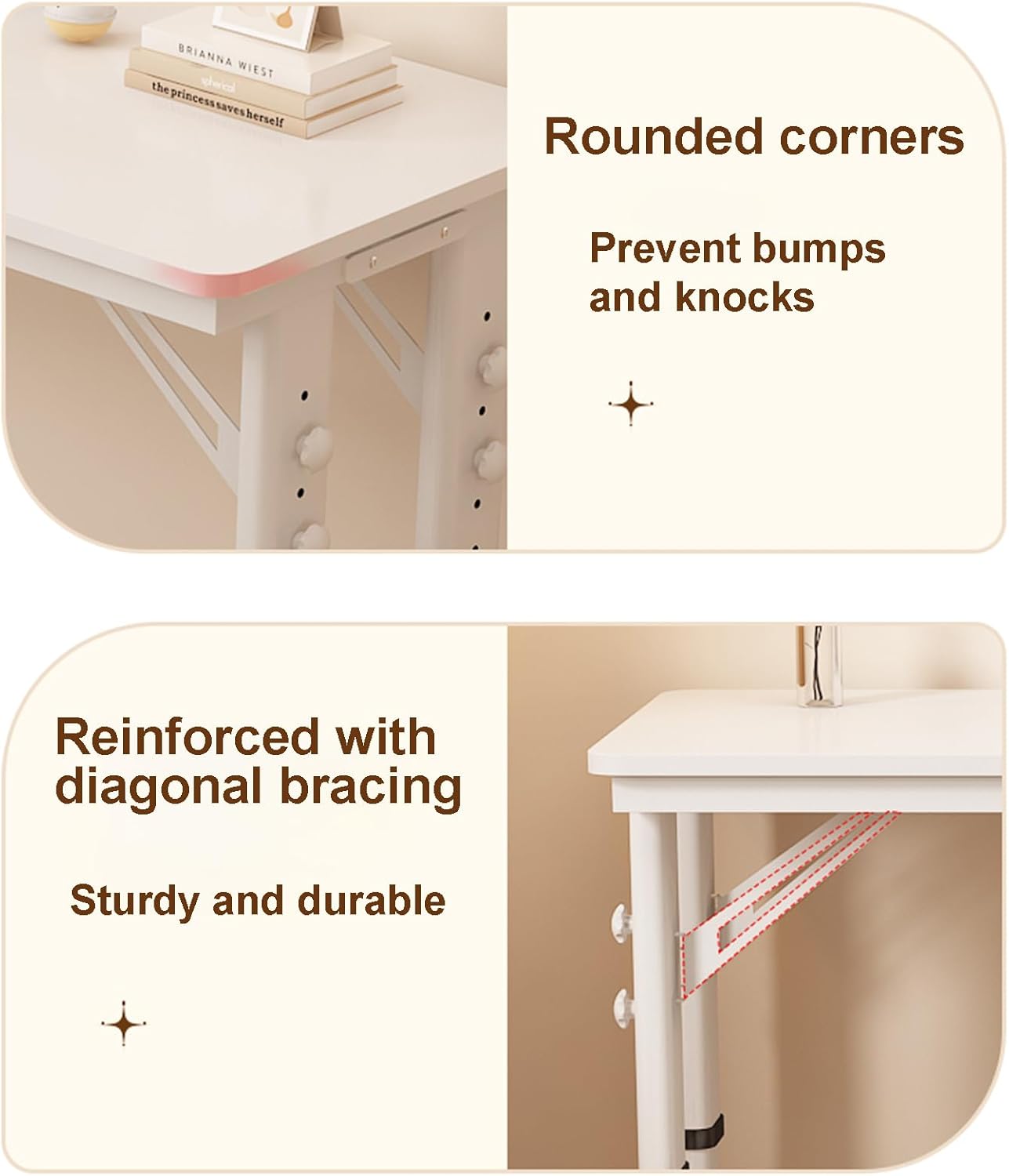 Over Bed Table with Wheels, Over The Bed Desk with Baffle Adjustable Height, Dual-Leg Design, Mobile Laptop Cart Computer Desk for Home, Hospital, Dorm Use