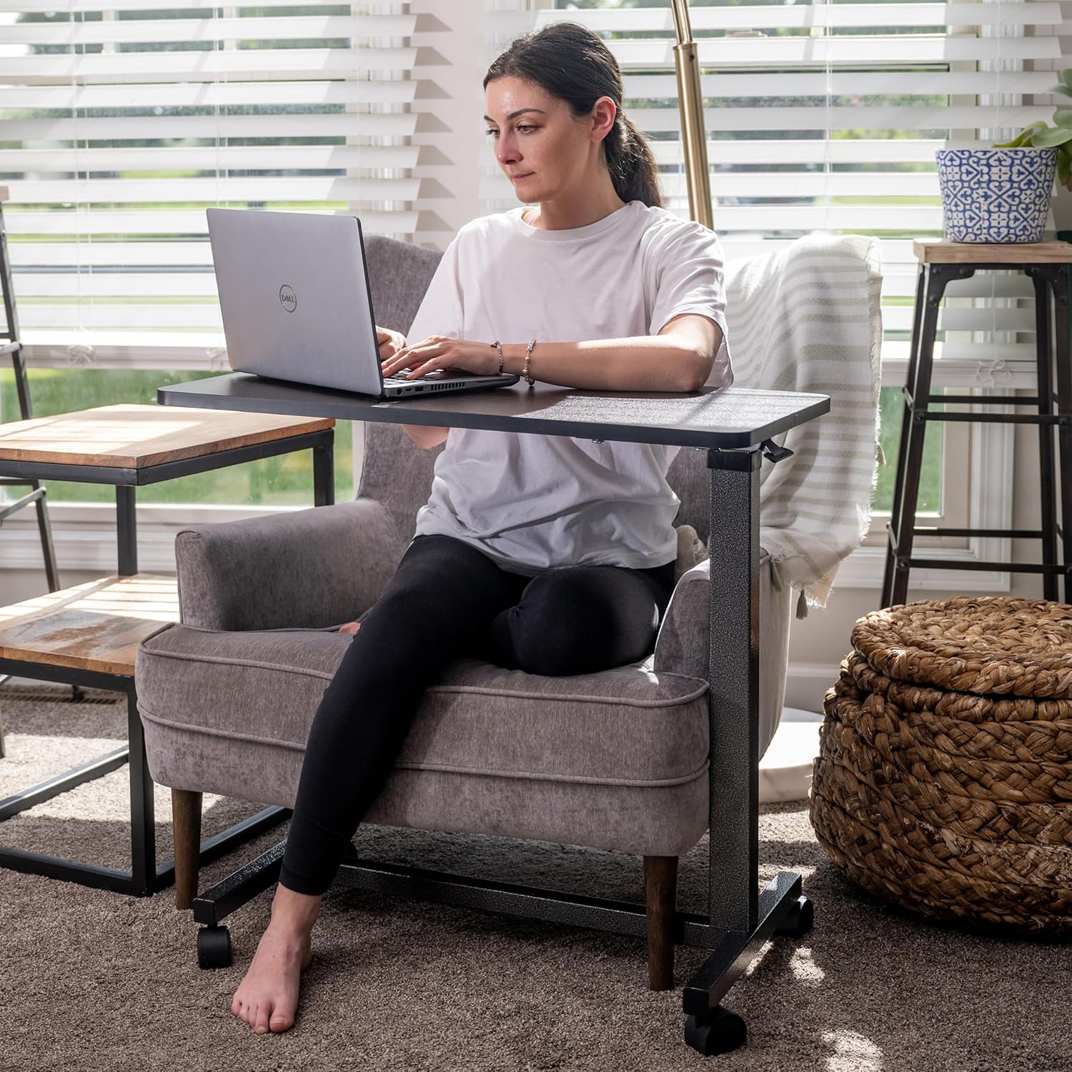 Roscoe Medical Hospital Bed Table, Rolling Overbed Table, Laptop Tables for Recliner, Bed, Bedside and Sofa - Computer Tables, Hospital Tray, Adjustable with Wheels and Secure Height Adjustment