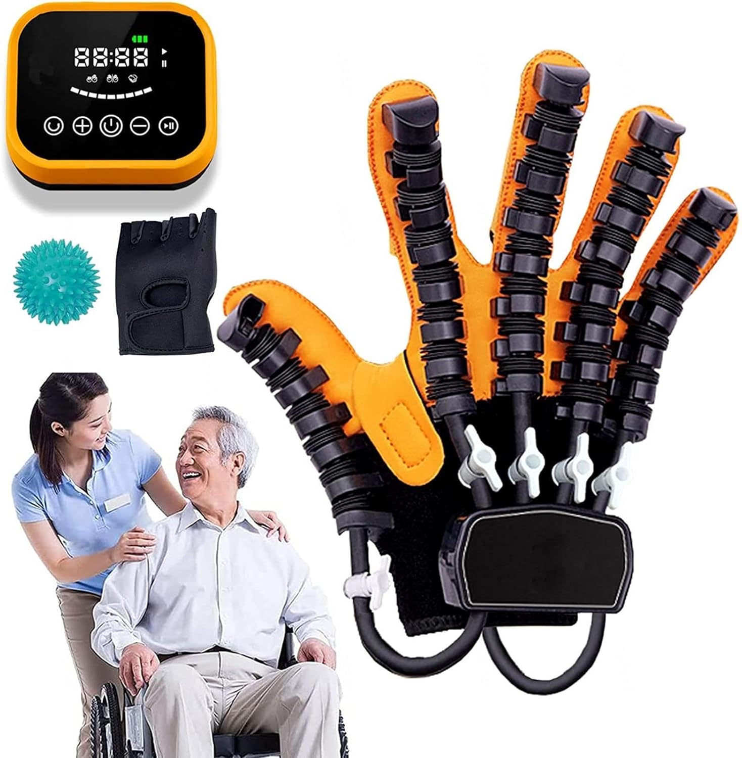Rehabilitation Robot Gloves Stroke Hemiplegia Hand Function Exercise Correction Fingerboard with Single Finger Training and Mirror Mode,Right-XXL