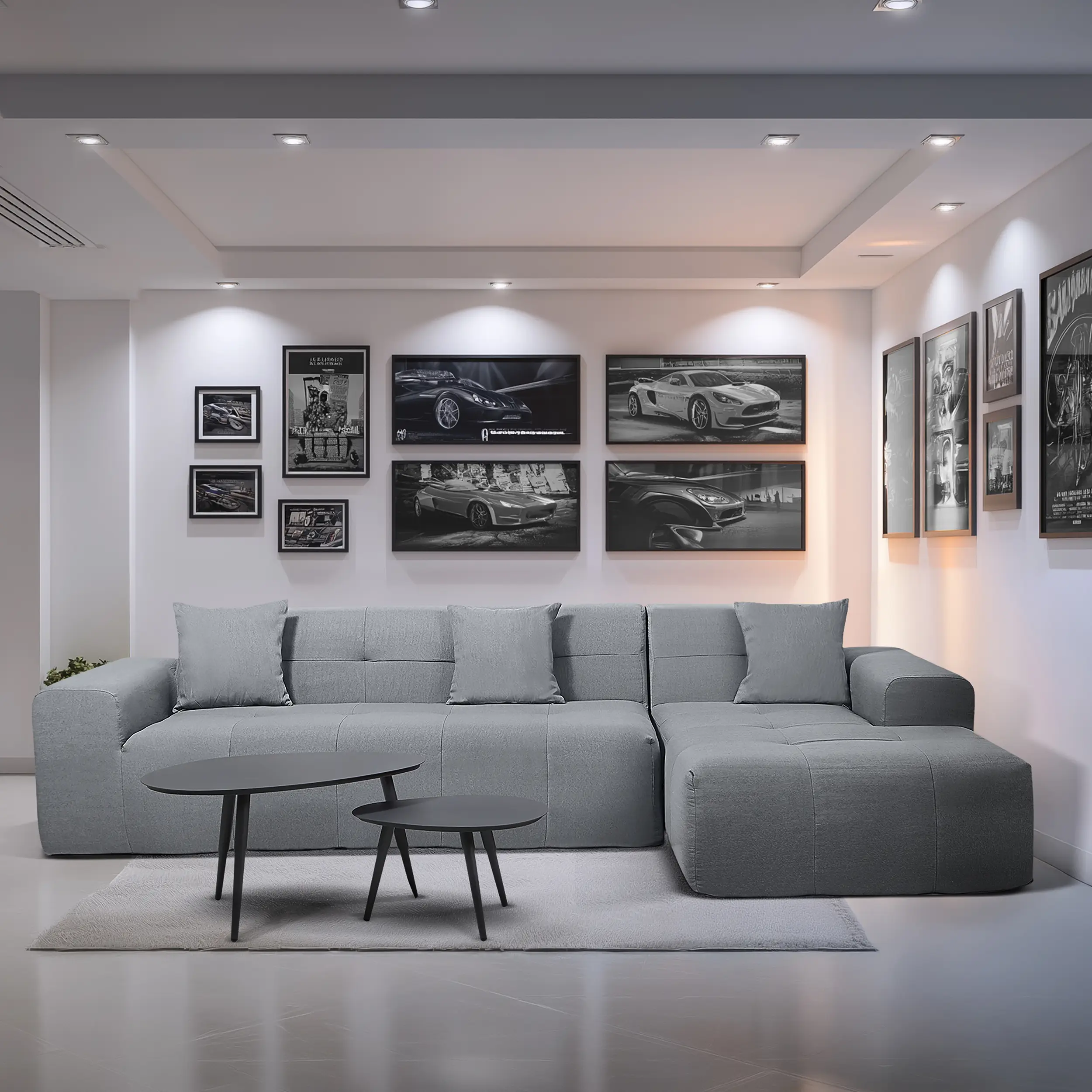 Deko Living 3 Piece Gray Compressed Foam Sectional Sofa Lounger and Table Set (CIF50018)