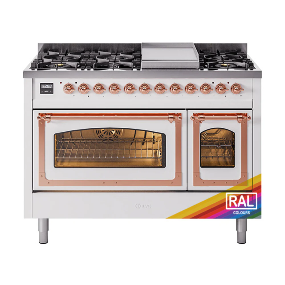 ILVE Nostalgie II Noblesse 48-Inch Dual Fuel Freestanding Range in Custom RAL with Copper Trim (UN48FNMPRAP)