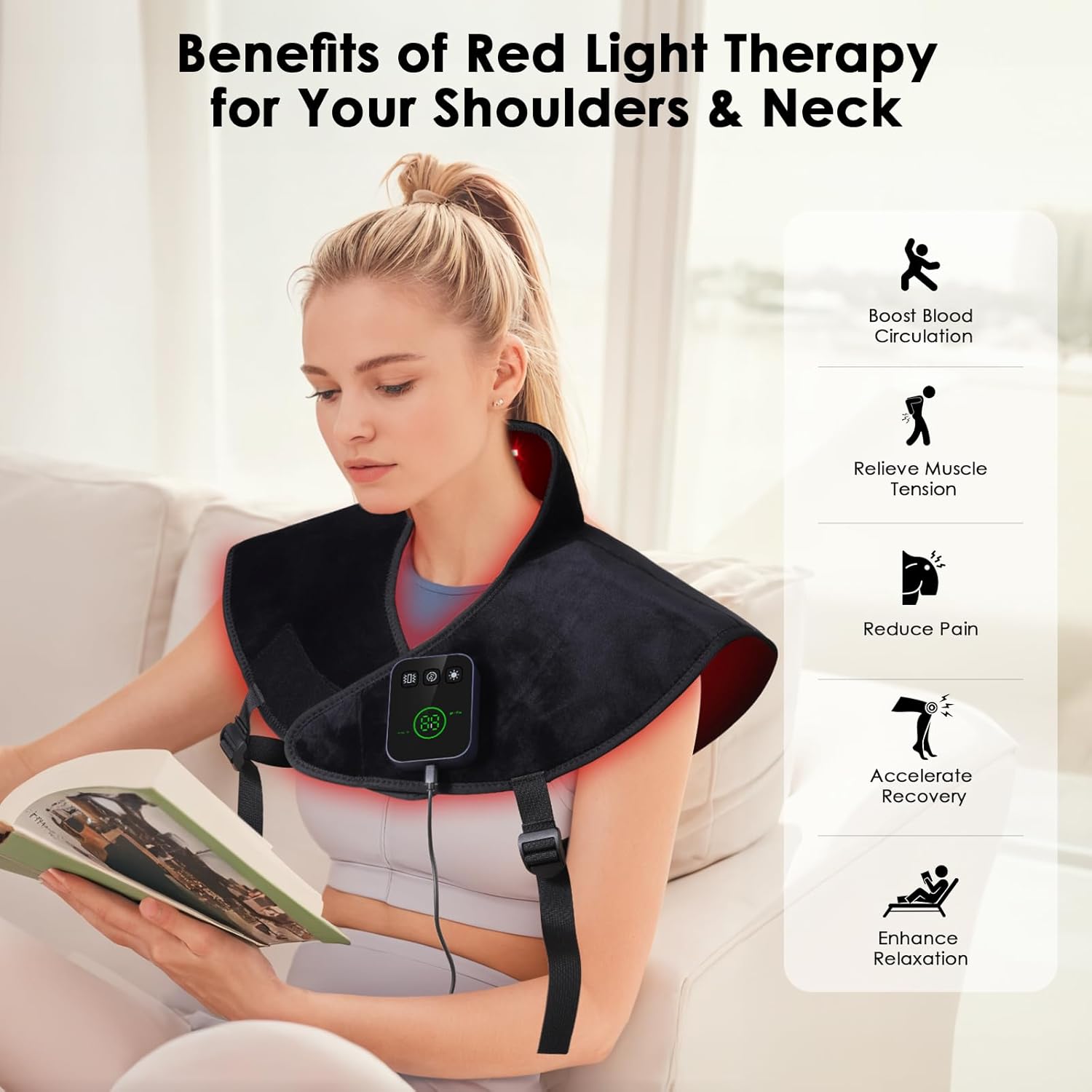 Red Light Therapy Neck Shoulder,Rechargeable Light Therapy for Body with Massage and Timer,Wearable 660nm&850nm Red Light Therapy Wrap Pads for Body at Home