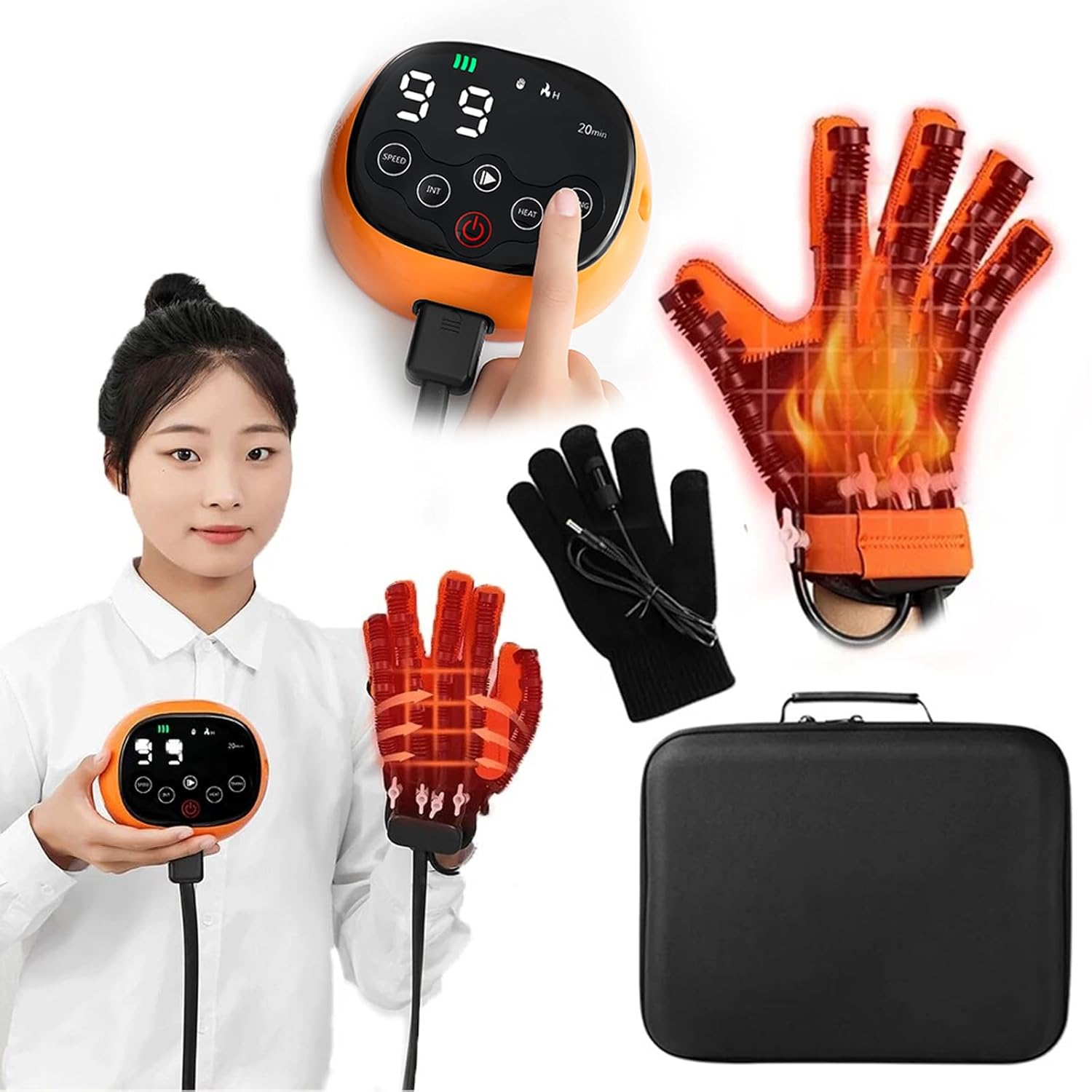 Heated Therapy Stroke Hand and Finger Rehabilitation Gloves, for Hand Function Recovery, Robotic Glove for Cerebral Palsy, Spasticity, Heated Finger Rehabilitation Robot Glove.