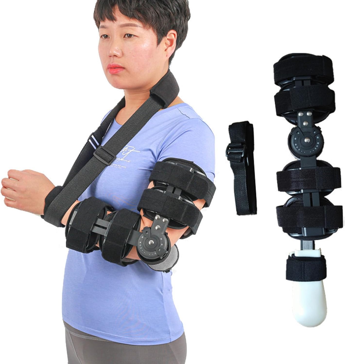 SFKLYU Hinged Elbow Brace Adjustable Telescoping Post Op Arm Splint with Sling Stabilizer for Post Elbow Brace Stabilizer Splint Recovery Support,Left