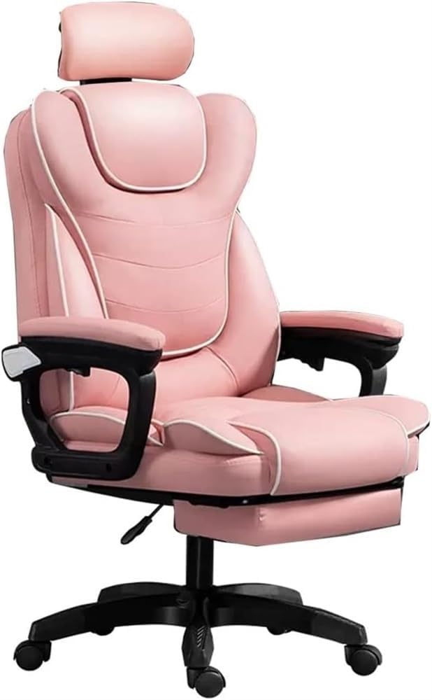 Ergonomic Executive Office Chair with Foot Rest, Gaming High Back Design, Lumbar Support, Adjustable PU Leather, Task Chair with Arms - Ideal for Office Work and Gam(Pink-One Size