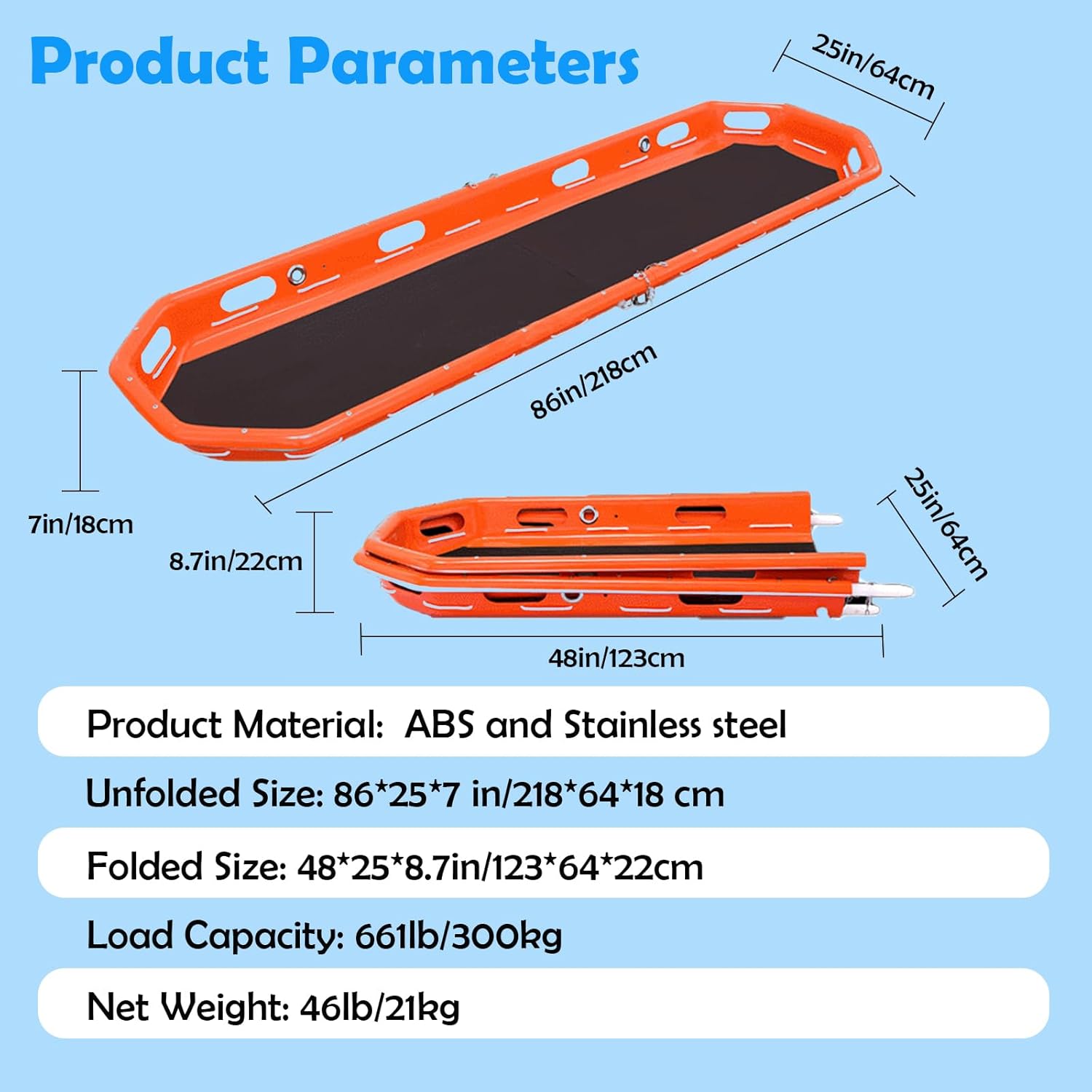 Emergency Air PE Basket Stretcher - Stainless Steel Hanging Stretcher with Accessories for Medical Use
