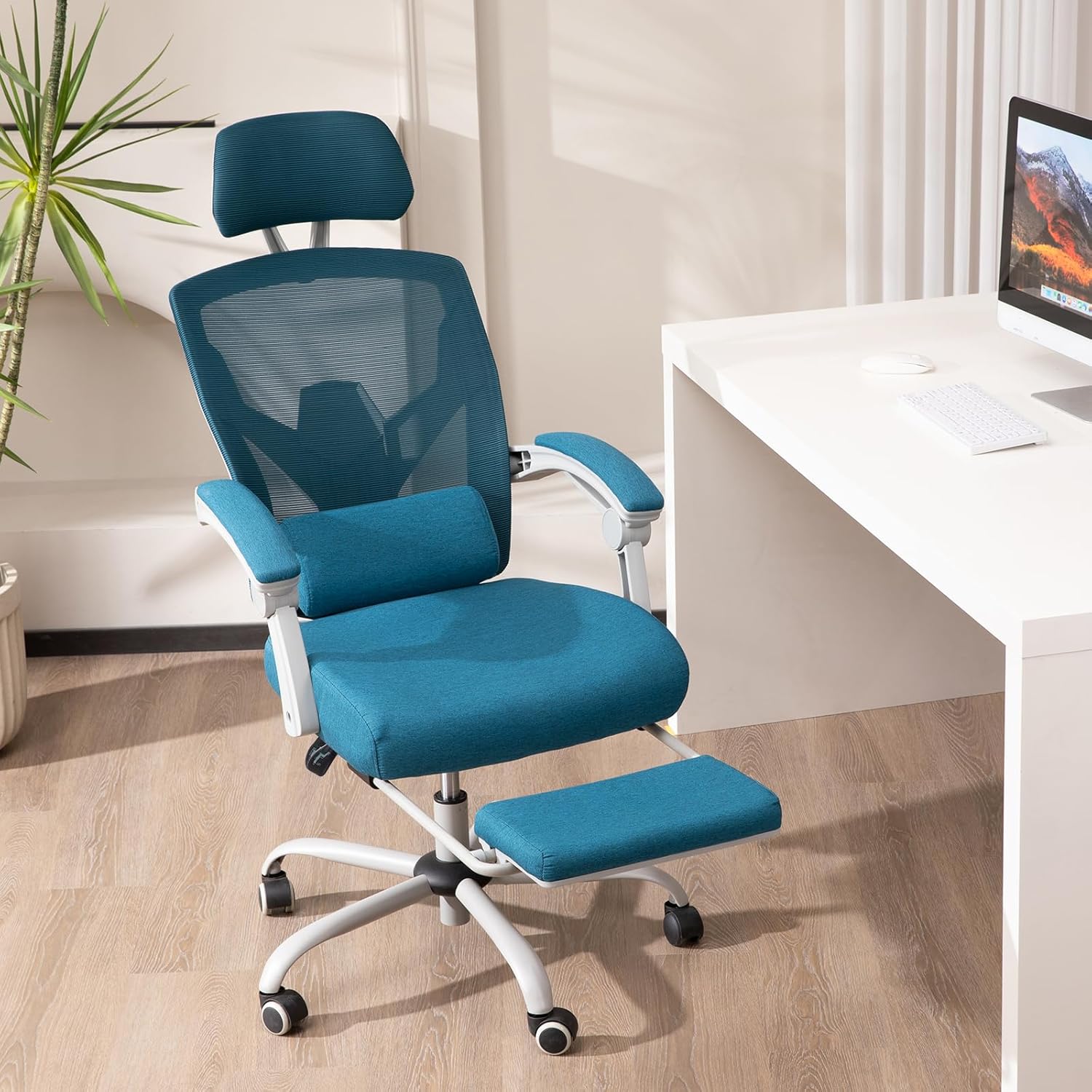 Sweetcrispy Office Computer Desk Chair Set of 2, Ergonomic High-Back Mesh Rolling Work Swivel Chairs with Wheels, Comfortable Lumbar Support, Comfy Arms for Home, Bedroom, Study, Student, Blue