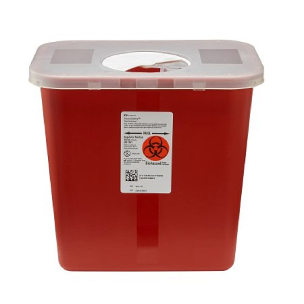Kendall 8970 Sharps Disposal Biohazard Waste Container with Rotor Lid, 2 Gallon Capacity, 10.5