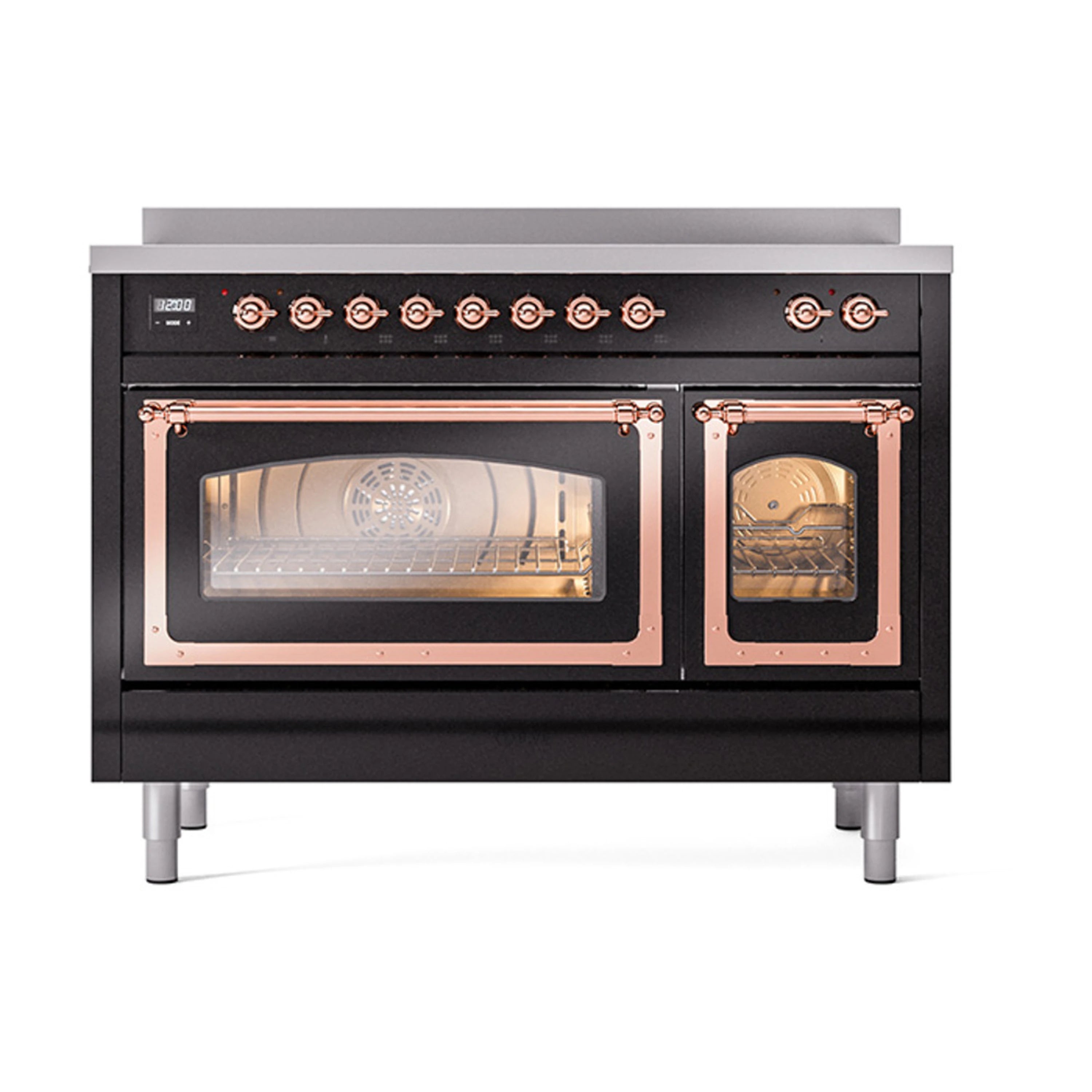 ILVE Nostalgie II Noblesse 48-Inch Induction Range with Triple Glass Door in Glossy Black with Copper Trim (UNI486NMPBKP)