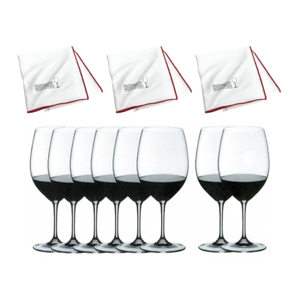 Riedel Vinum Bordeaux Wine Glasses (8-Pack) with Polishing Cloth (3-Pack)