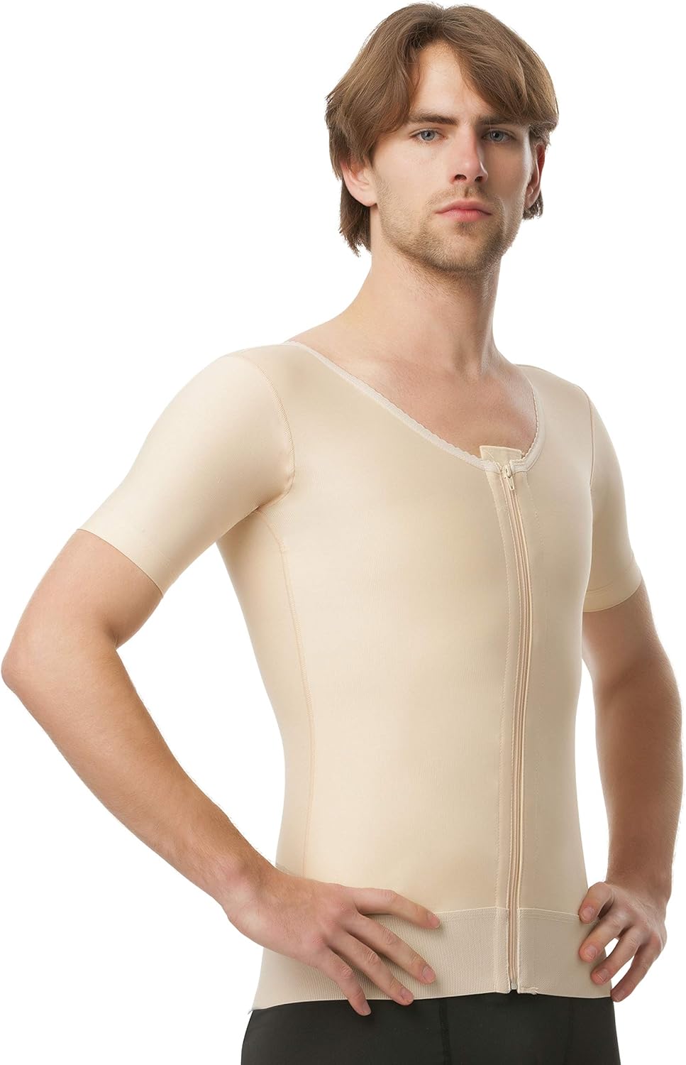 Isavela Mens Vest With Above Elbow Sleeves And Front Center Zipper